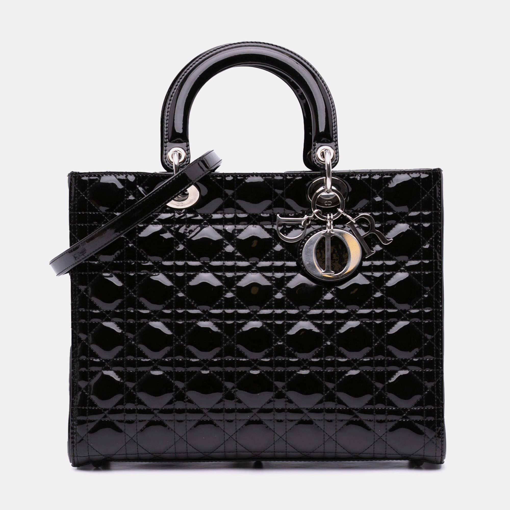 Dior Black Large Patent Cannage Lady Dior