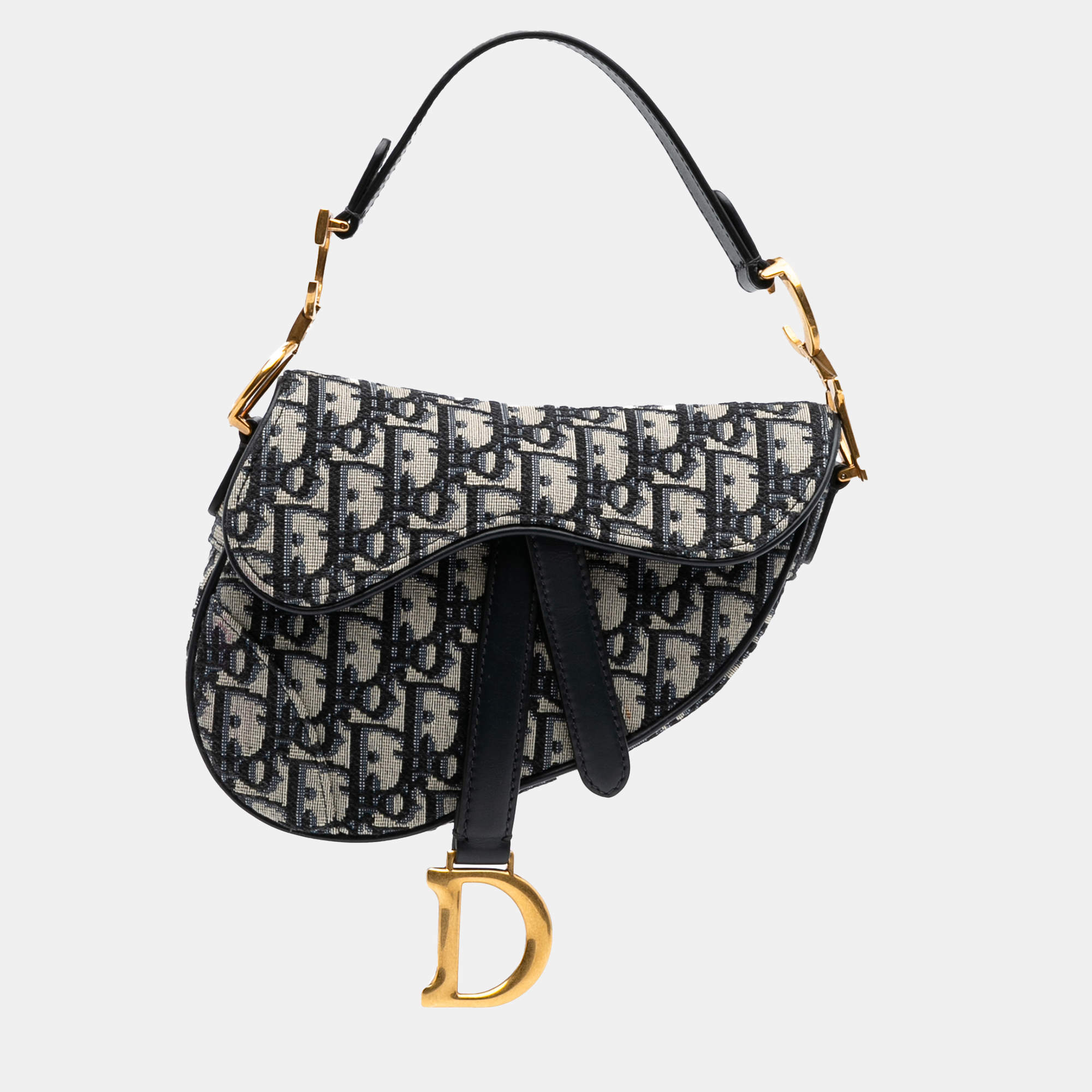 Dior Beige/Blue Mini Oblique Canvas Saddle Bag