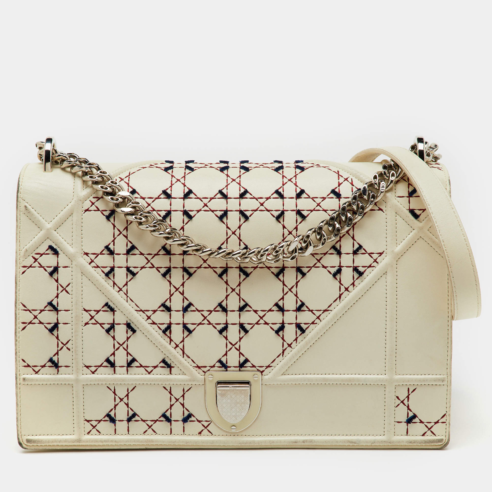 Dior Off White Cannage Stitched Leather Large Diorama Flap Shoulder Bag
