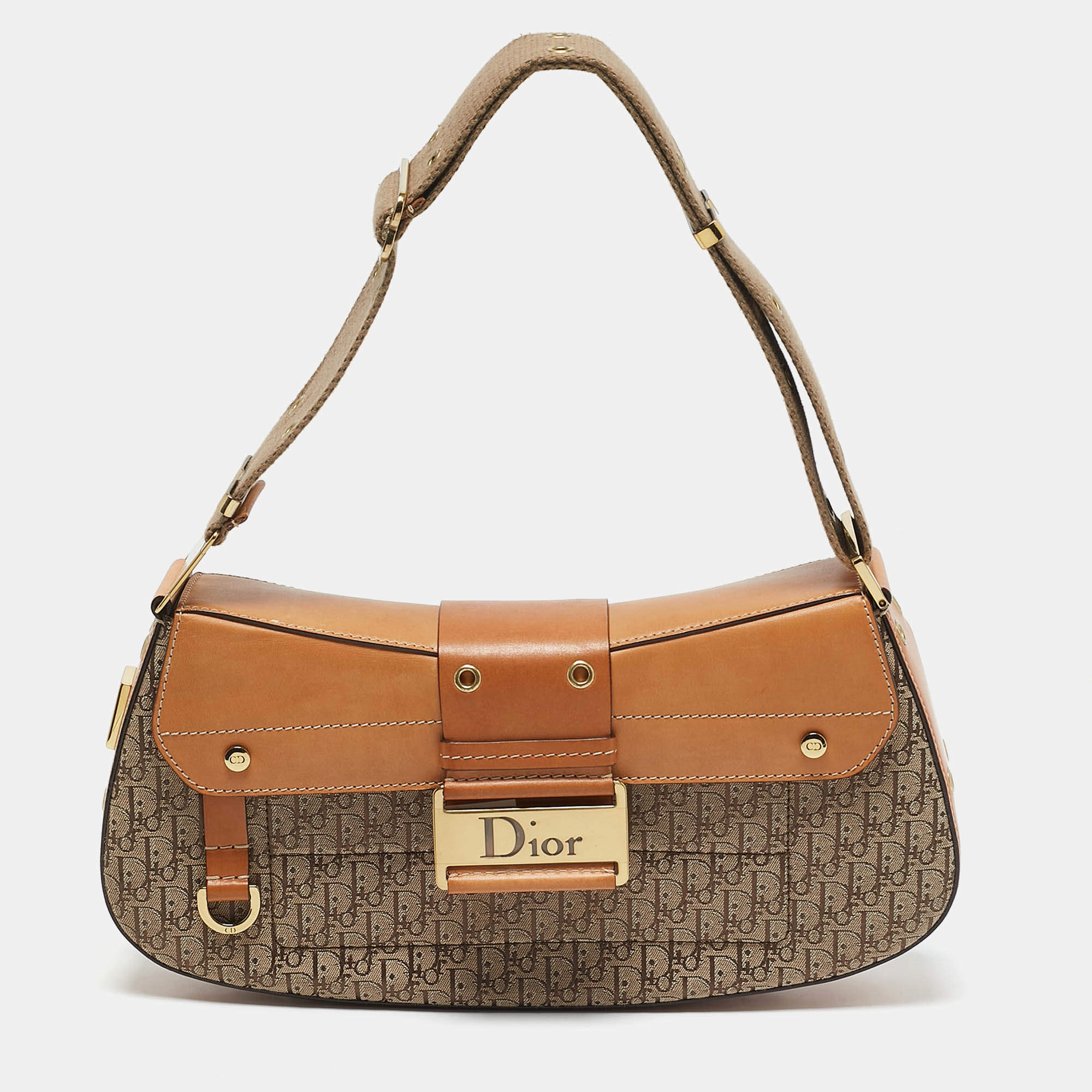 Pre Owned Dior Tan/Beige Diorissiomo Canvas Street Chic Columbus Avenue Shoulder Bag