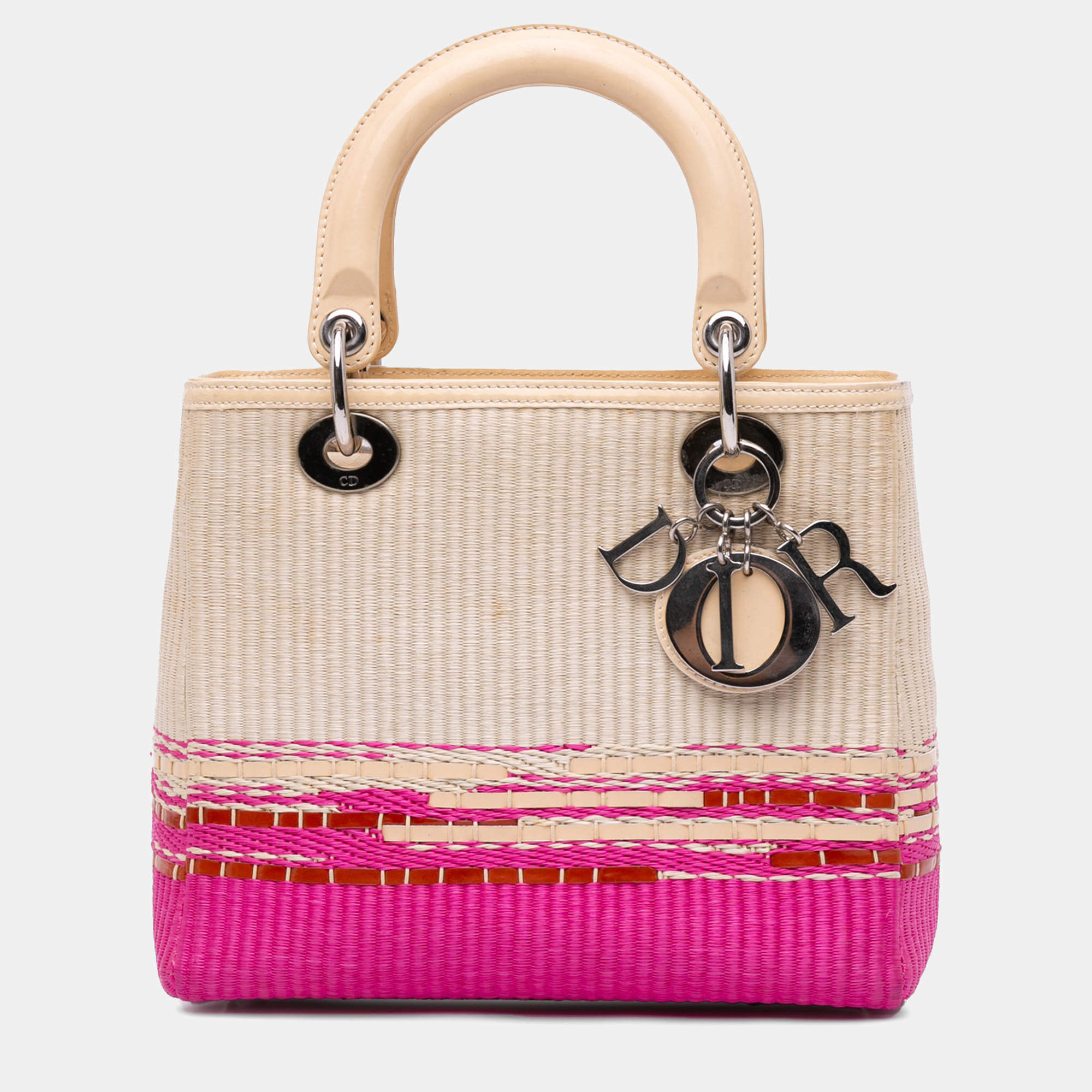 Dior Beige Pink Medium Raffia Lady Dior