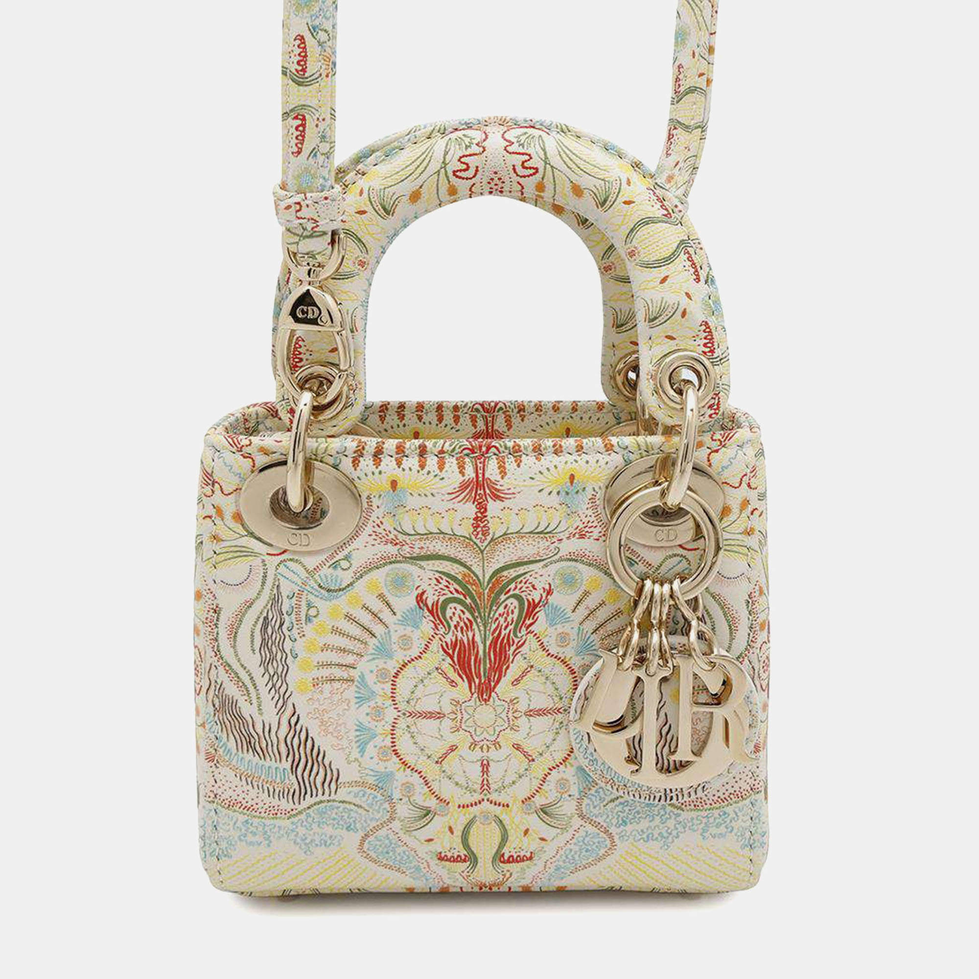 Dior Multicolor Leather Lady Dior Micro Top Handle Bag