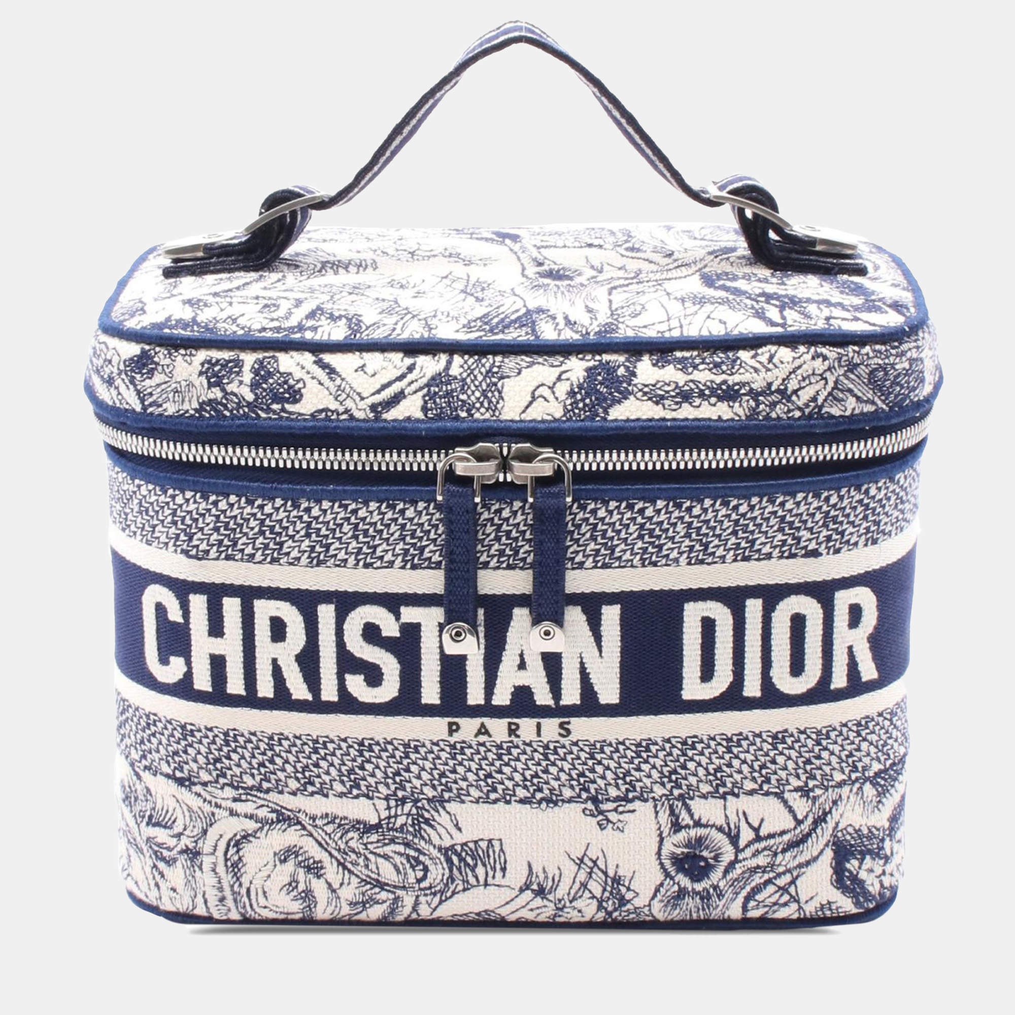 Dior Navy Blue/White Toile De Jouy Embroidered Canvas Diortravel Vanity Case