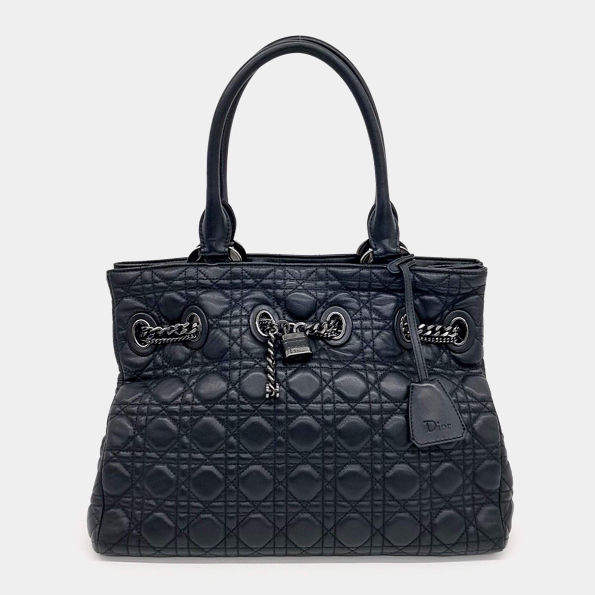 Dior Black Leather Cannage Shopper Bag