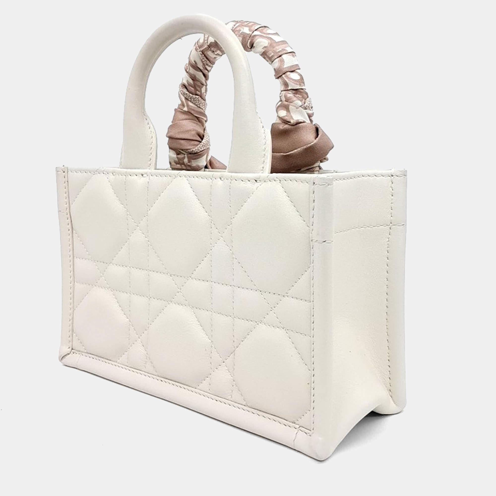 Dior Cream Leather Cannage Book Tote Bag Mini