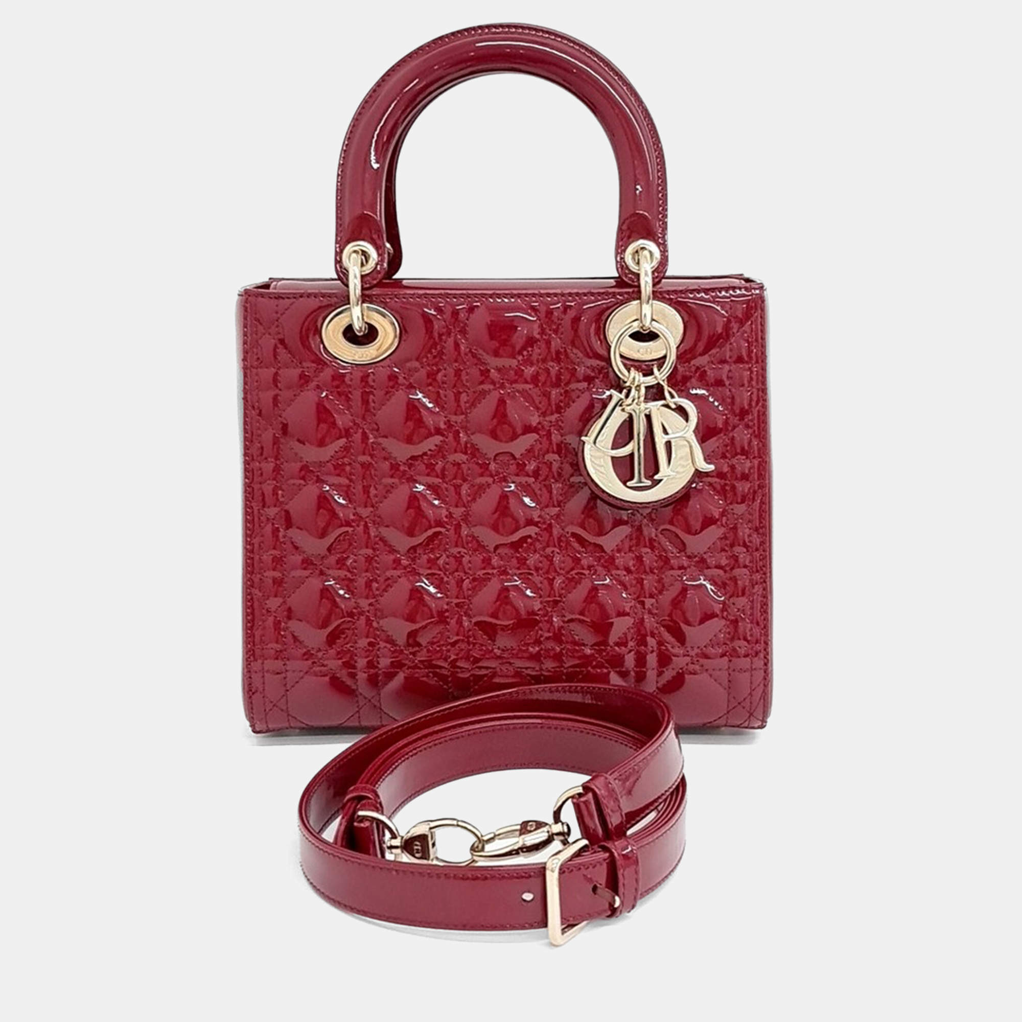 Dior Red Patent Leather Patent Lady Bag Medium