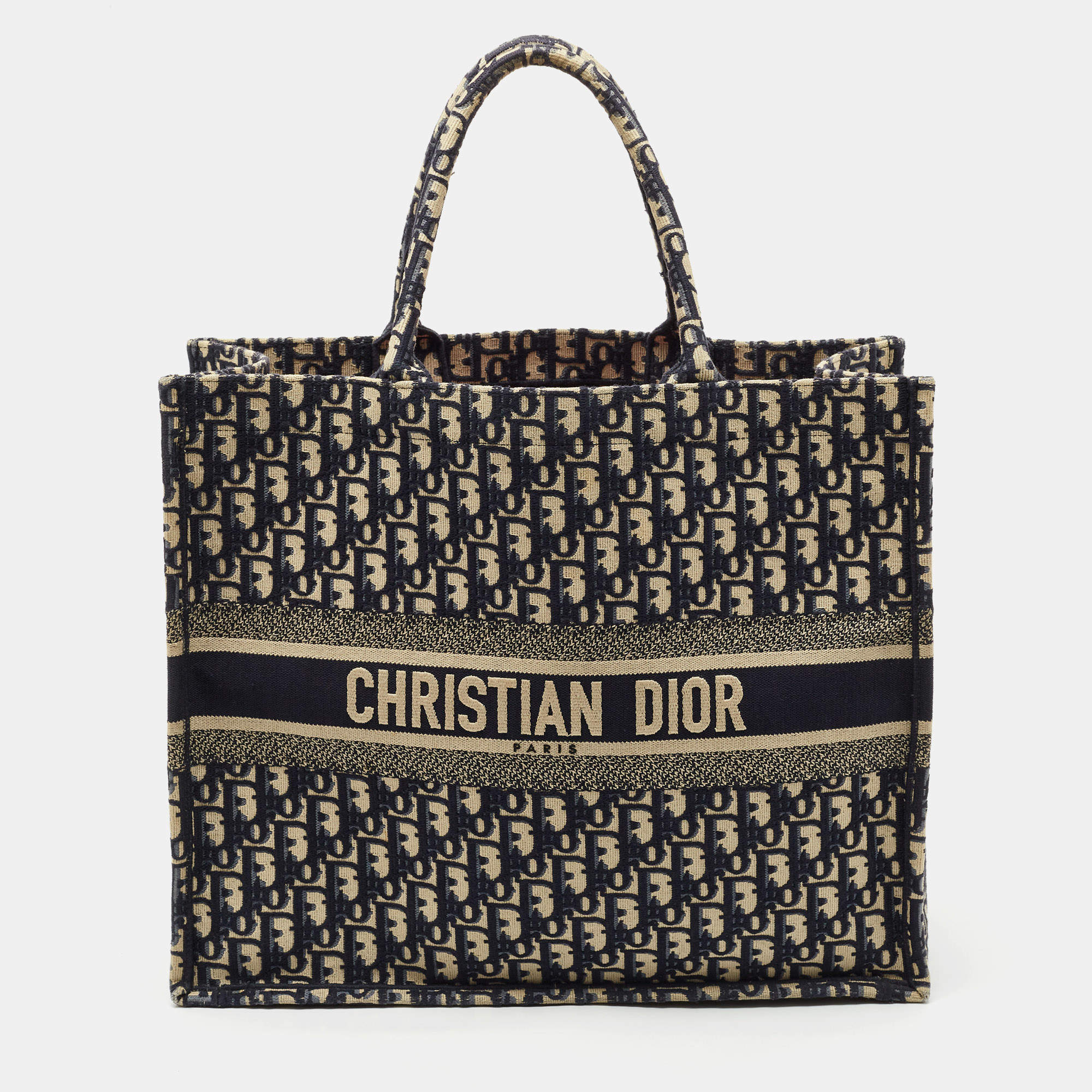 Dior Blue Oblique Embroidered Canvas Large Book Tote