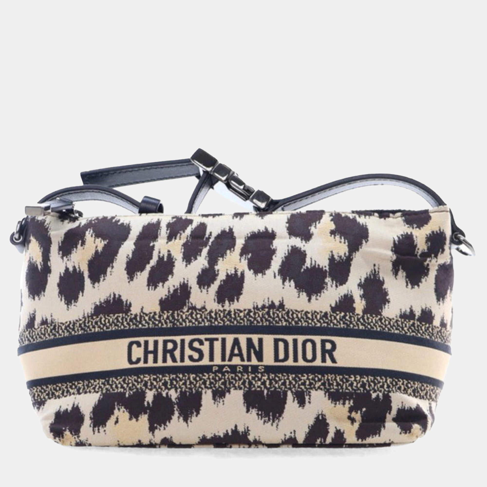 Dior Brown Mizza Small Canvas Embroidered Leopard DiorTravel Nomad Pouch