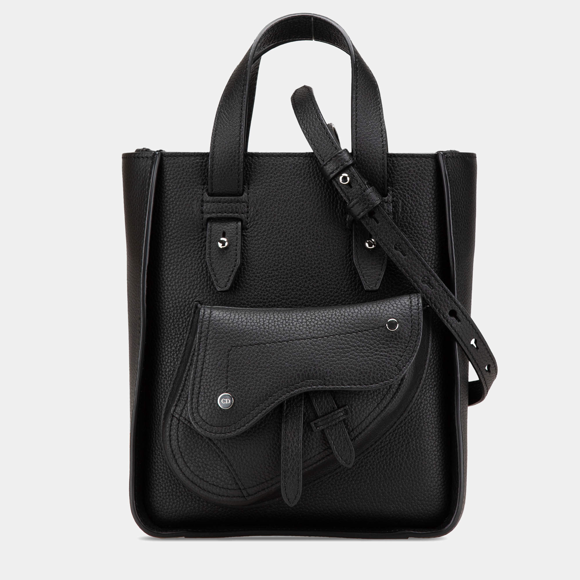 Dior Black Mini Grained Calfskin Saddle Tote