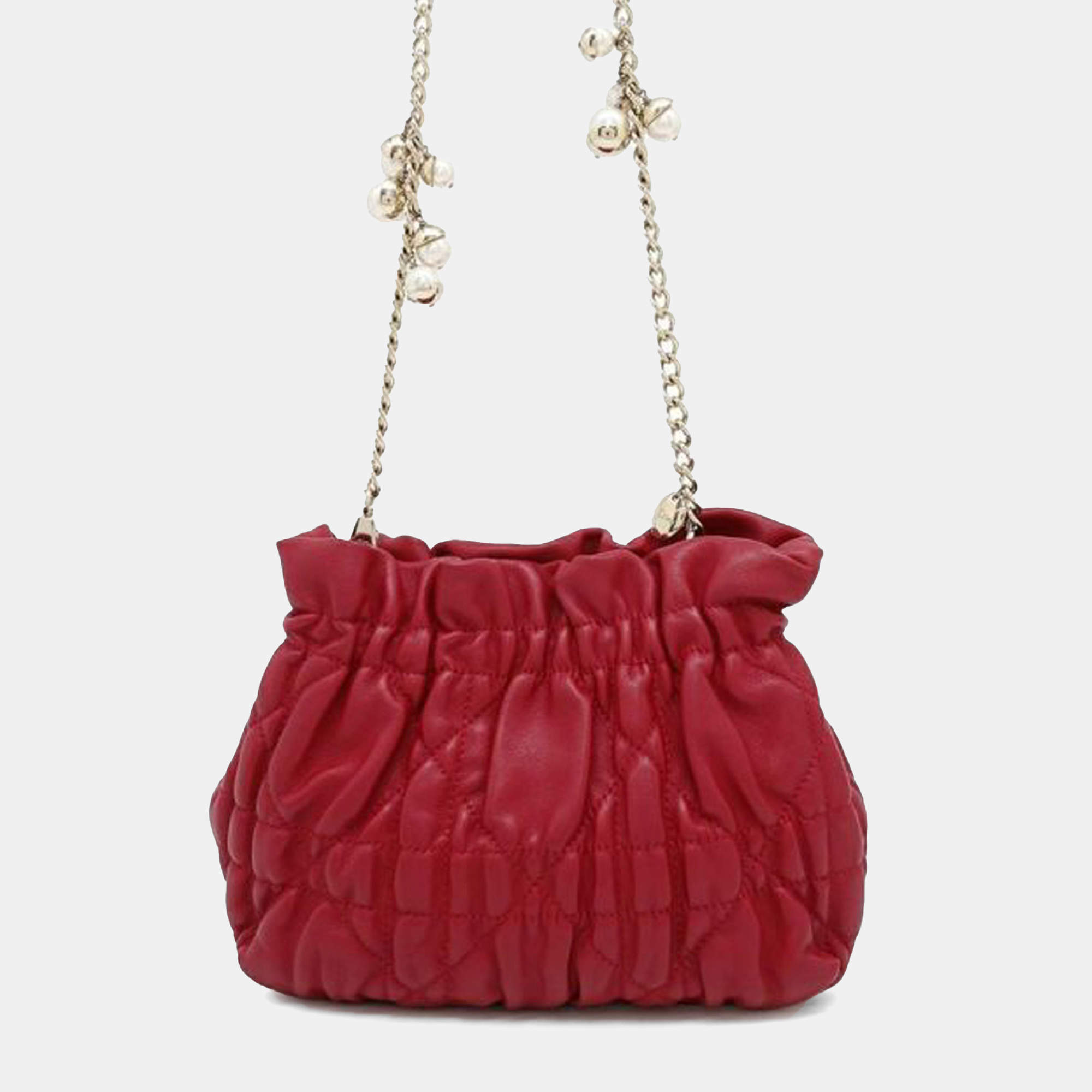 Dior Red Mini Lambskin Cannage Gaufre Delices Bag