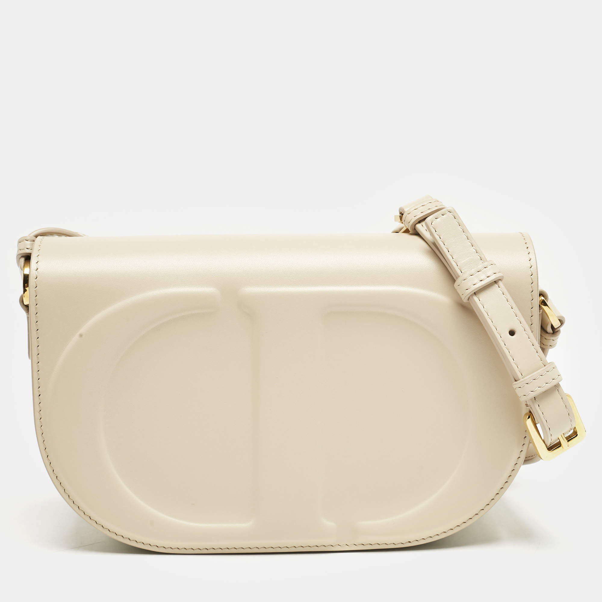 Dior Beige Leather CD Signature Flap Crossbody Bag