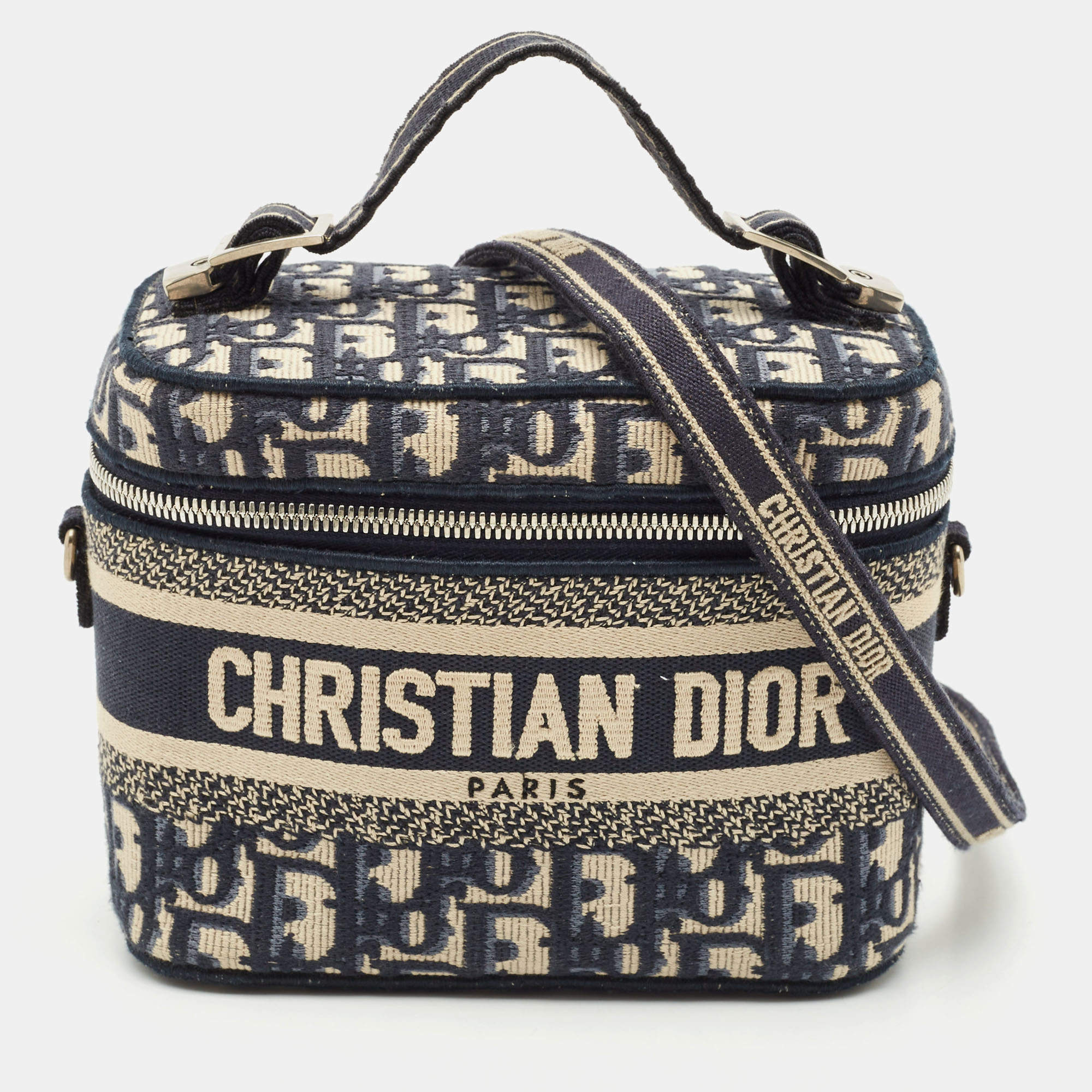 Dior Navy Blue Oblique Canvas Diortravel Vanity Case Bag