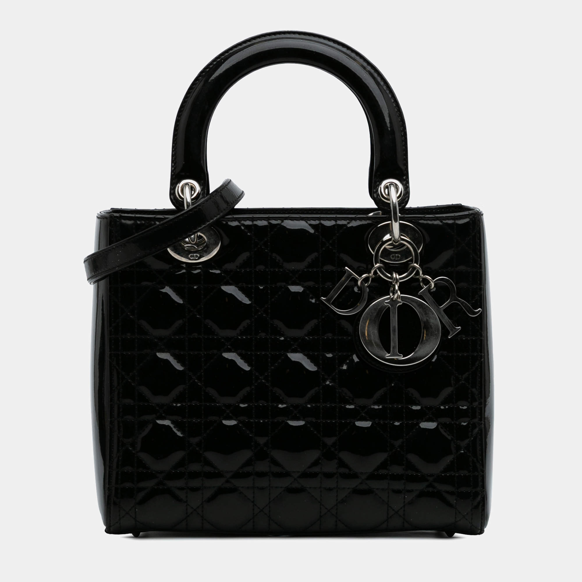 Dior Black Medium Patent Cannage Lady Dior