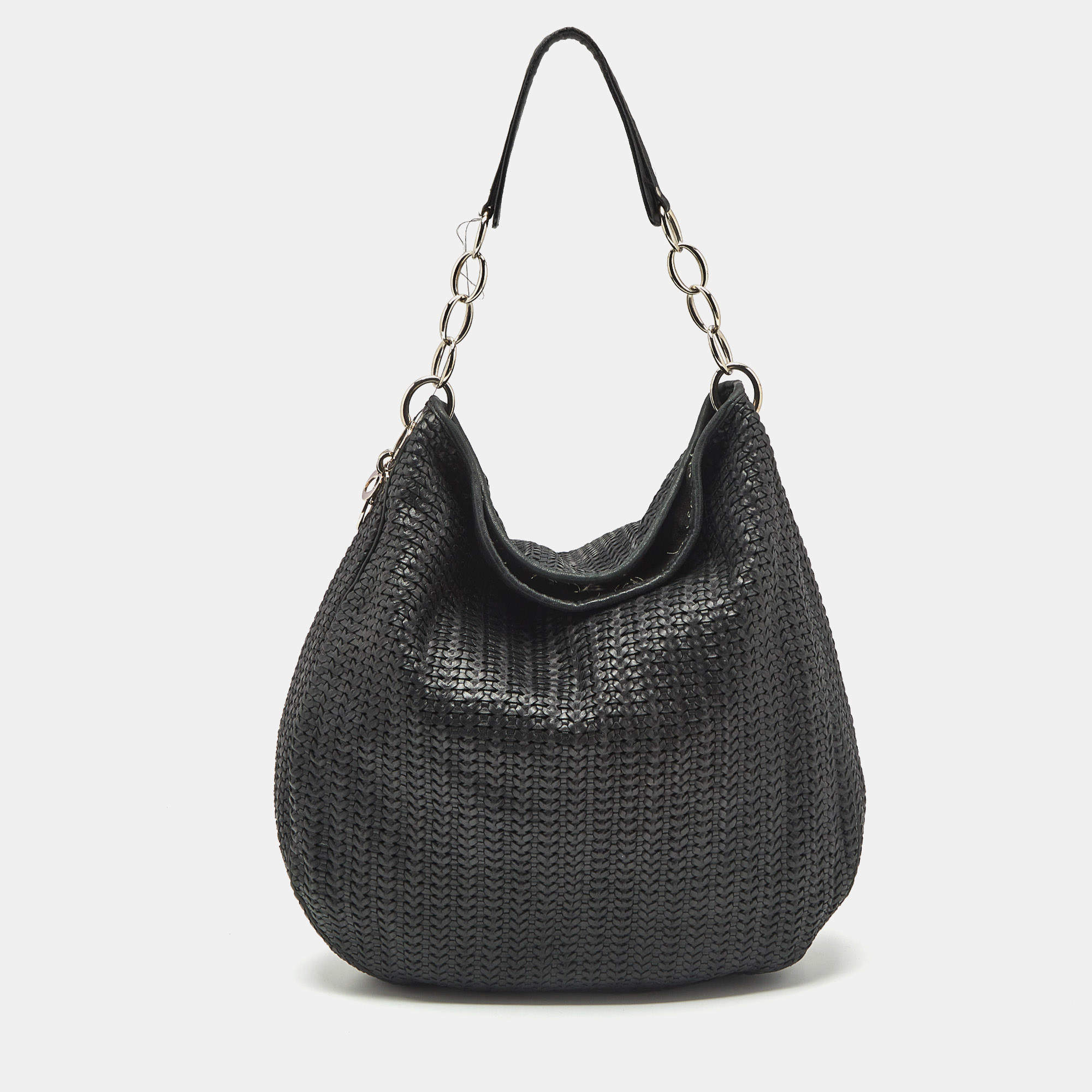 Dior Black Woven Leather Large Soft Lady Hobo