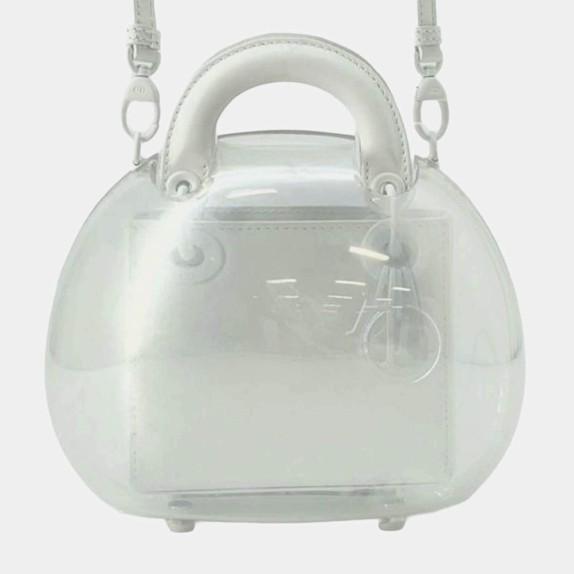 Dior White Vinyl and Calfskin Lady Dior Capsule Bag