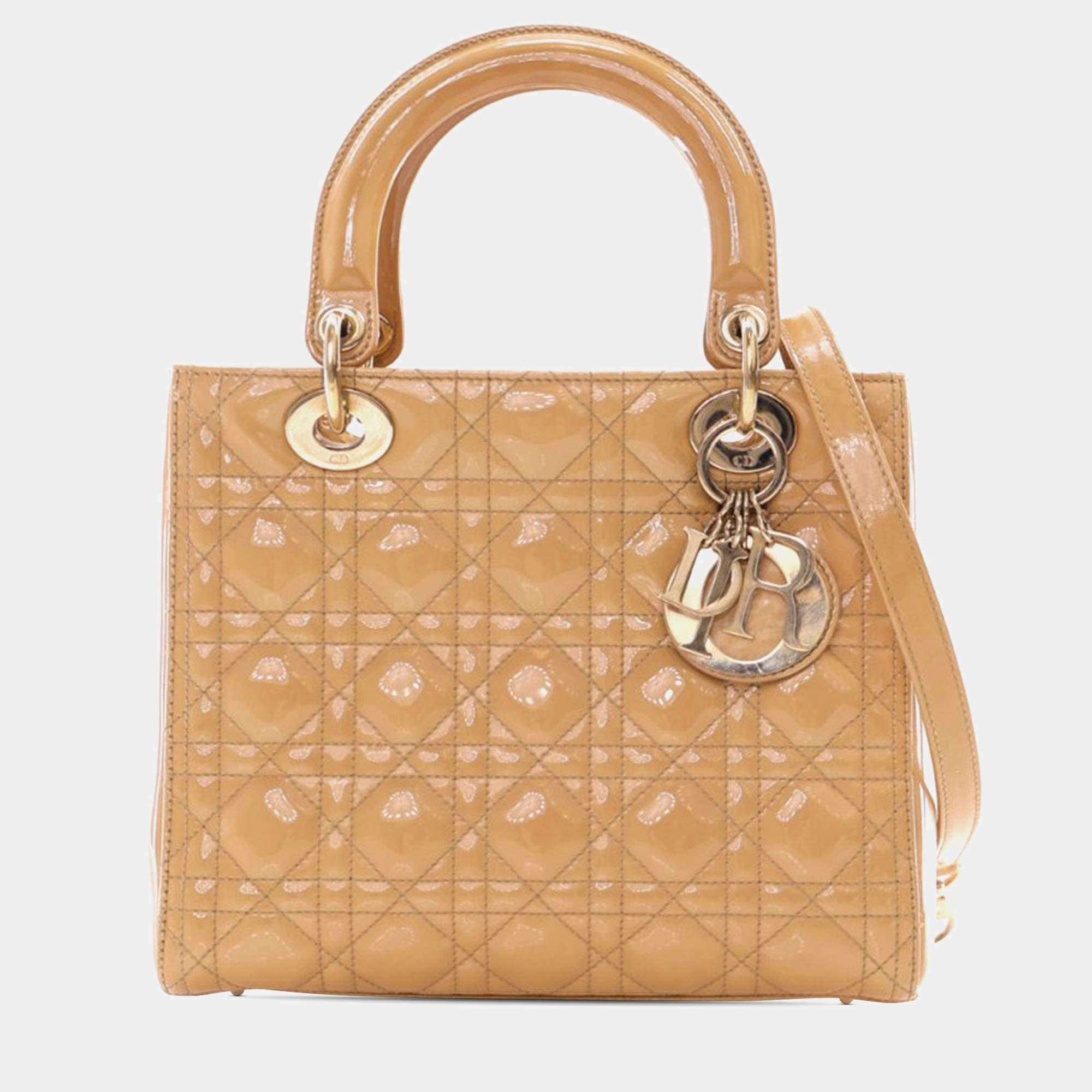 Dior Beige Medium Patent Cannage Lady Dior