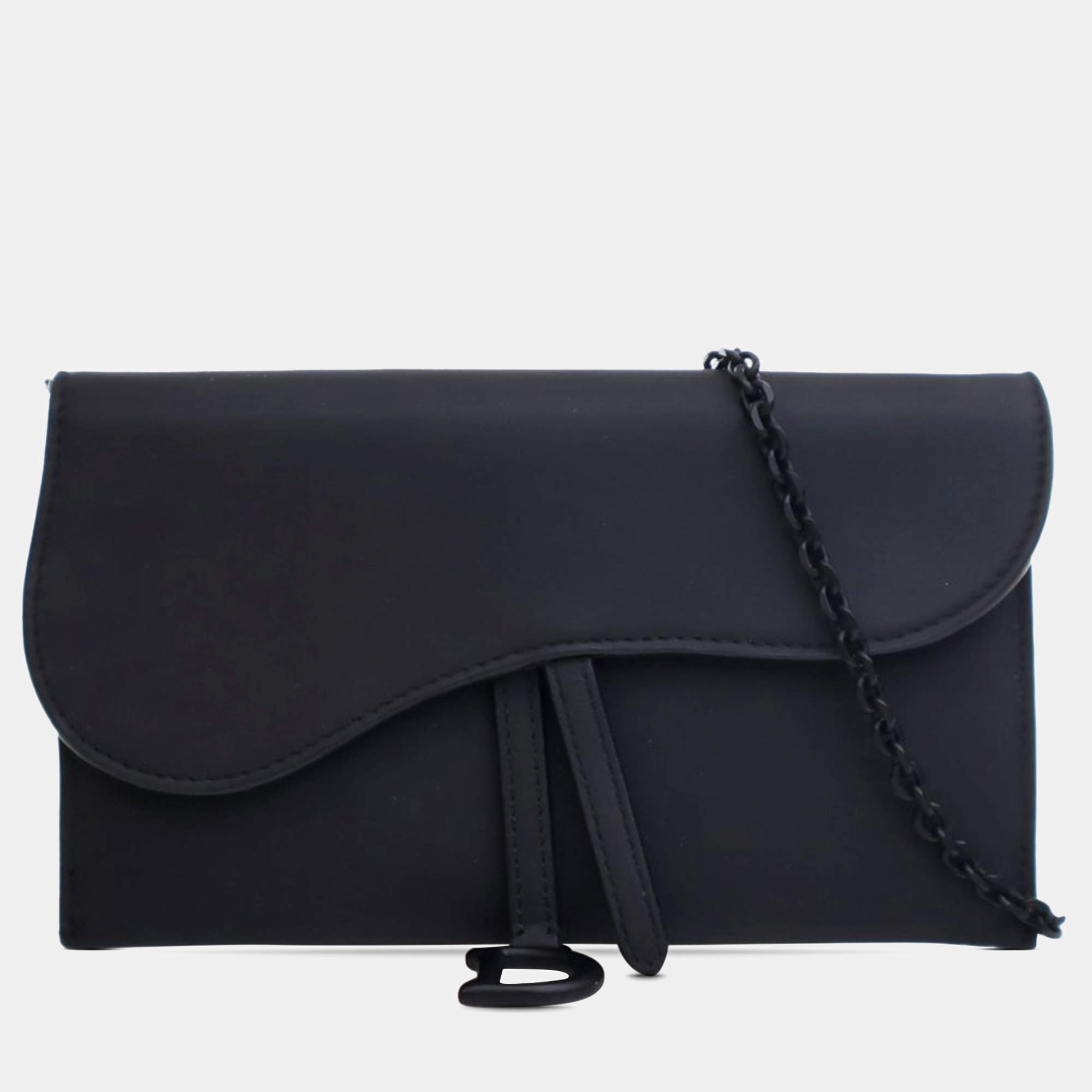 Dior Black Ultra Matte Calfskin Saddle Long Wallet With Chain