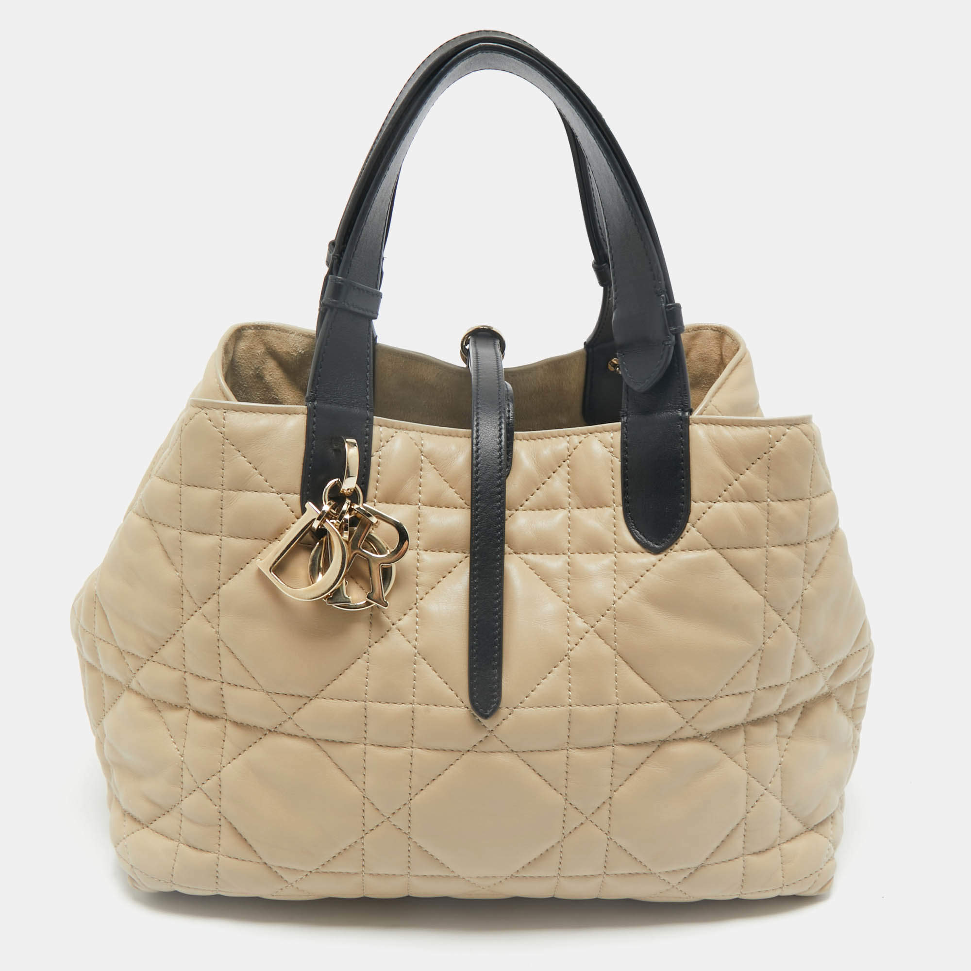 Dior Beige/Black Cannage Leather Medium Dior Toujours Tote