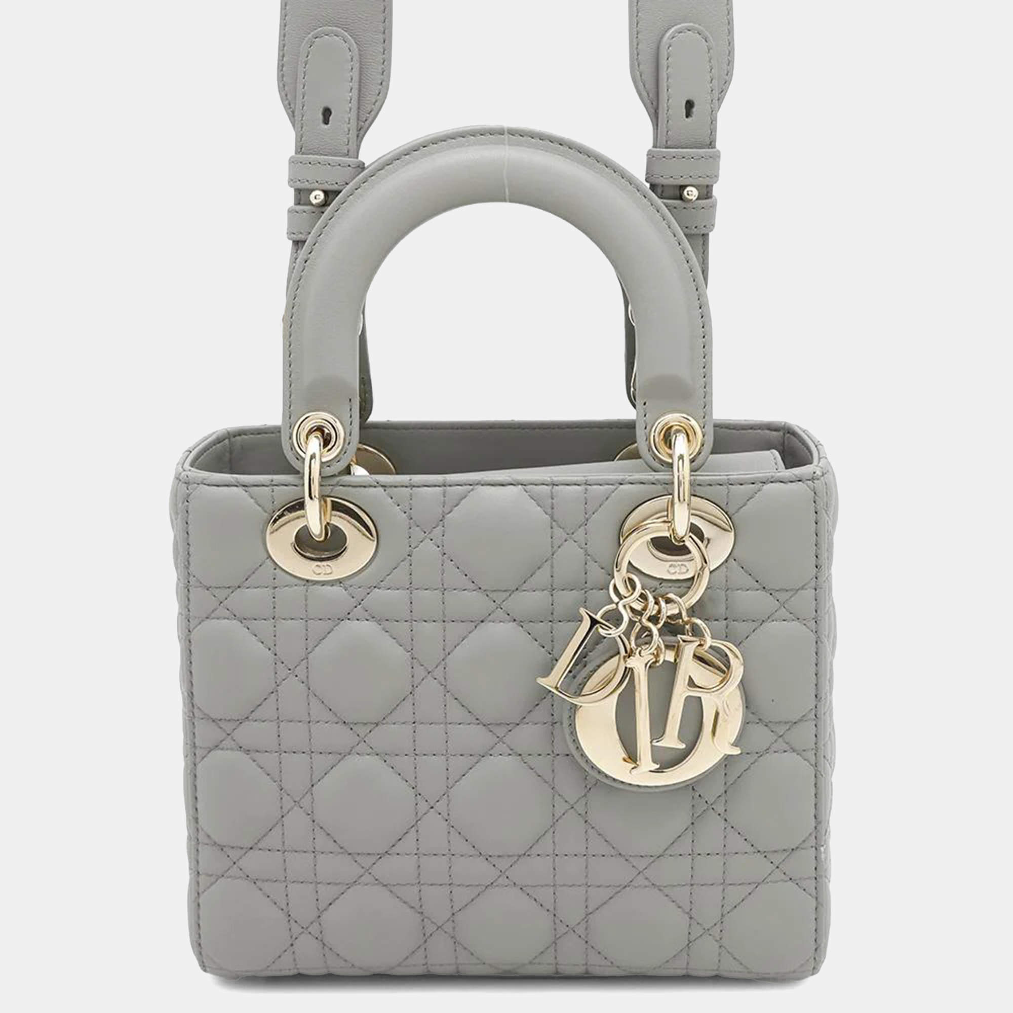 Dior Gray Lambskin Small Lady Dior ABCDior 2Way Handbag