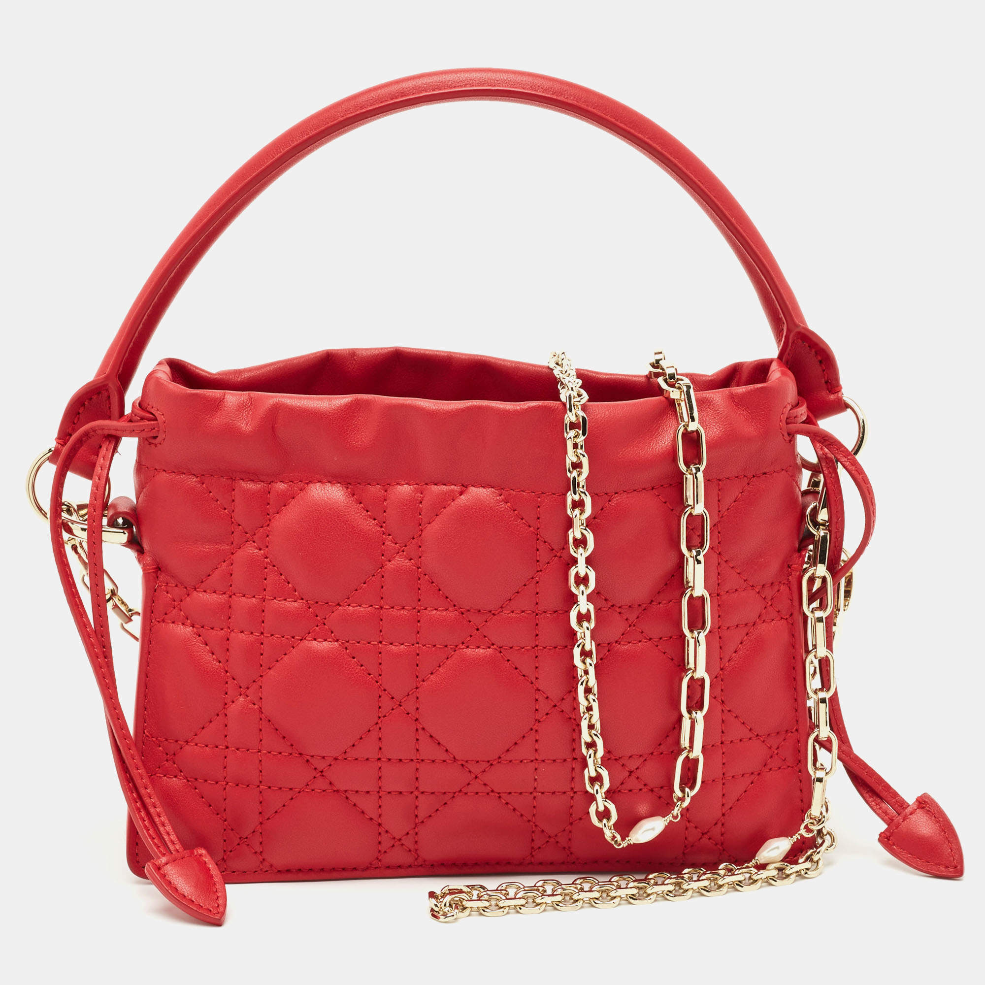 Pre Owned Dior Red Cannage Leather Mini Milly Chain Bag
