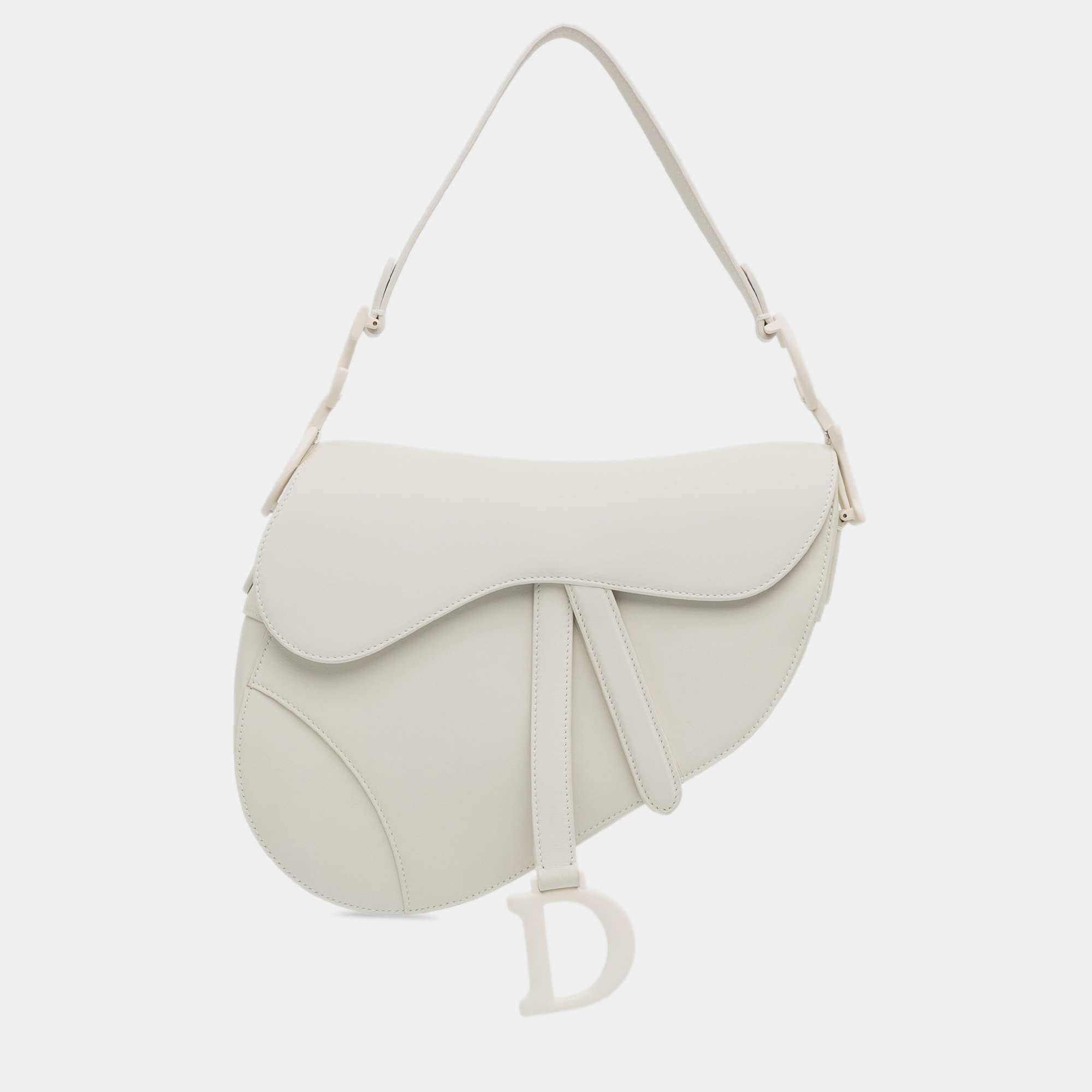 Dior White Ultra Matte Calfskin Saddle Bag