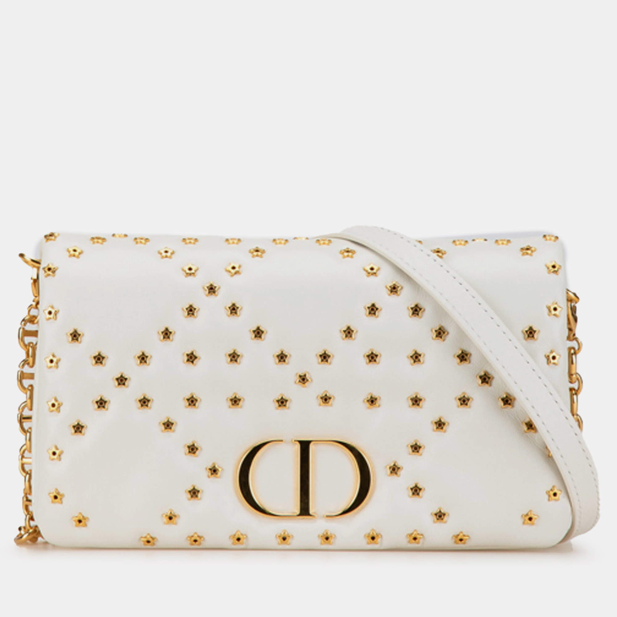 Dior White Mini Calfskin Macrocannage Lucky Star Caro Bag
