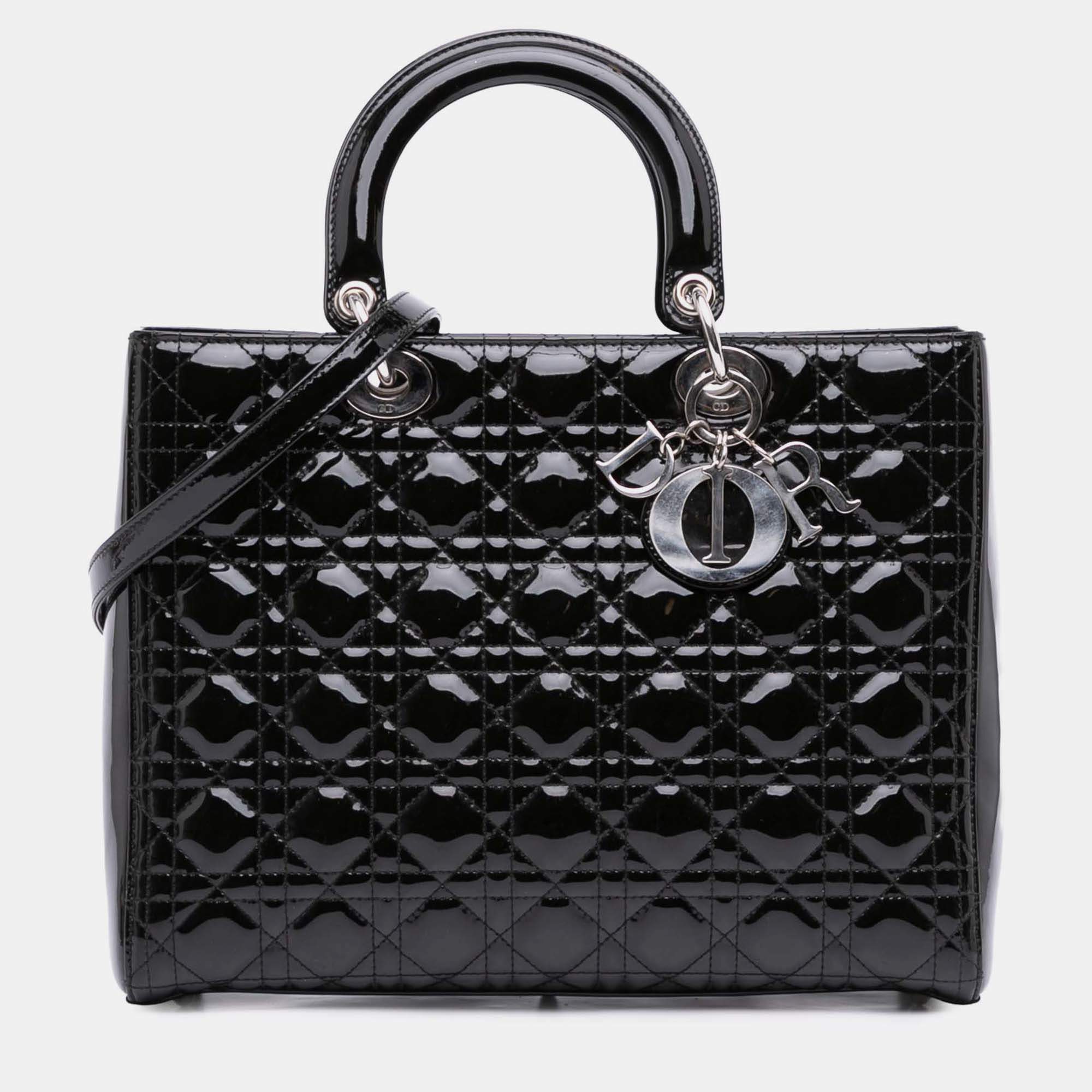 Dior Black Large Patent Cannage Lady Dior