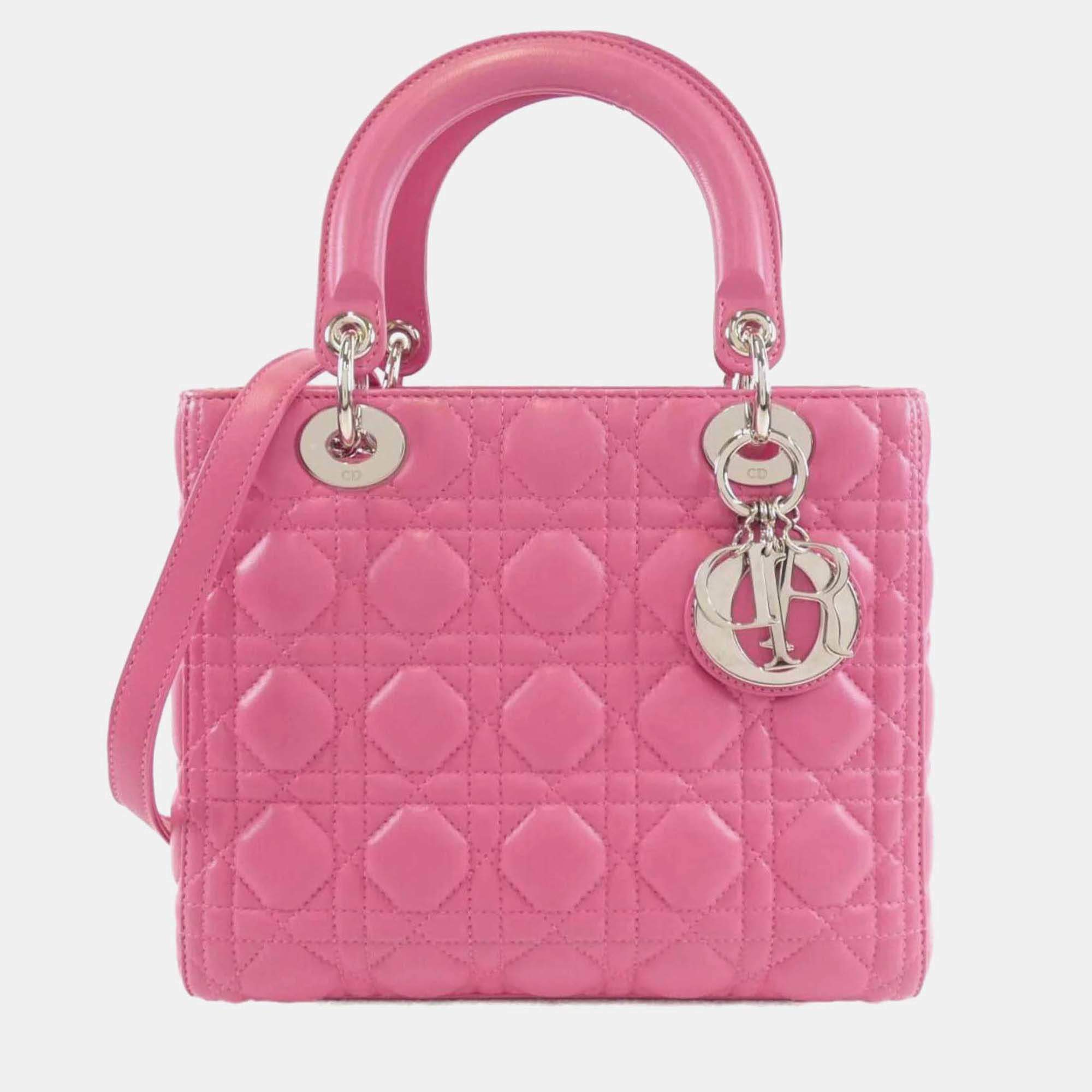 Dior Lady Dior Pink Cannage Leather Handbag