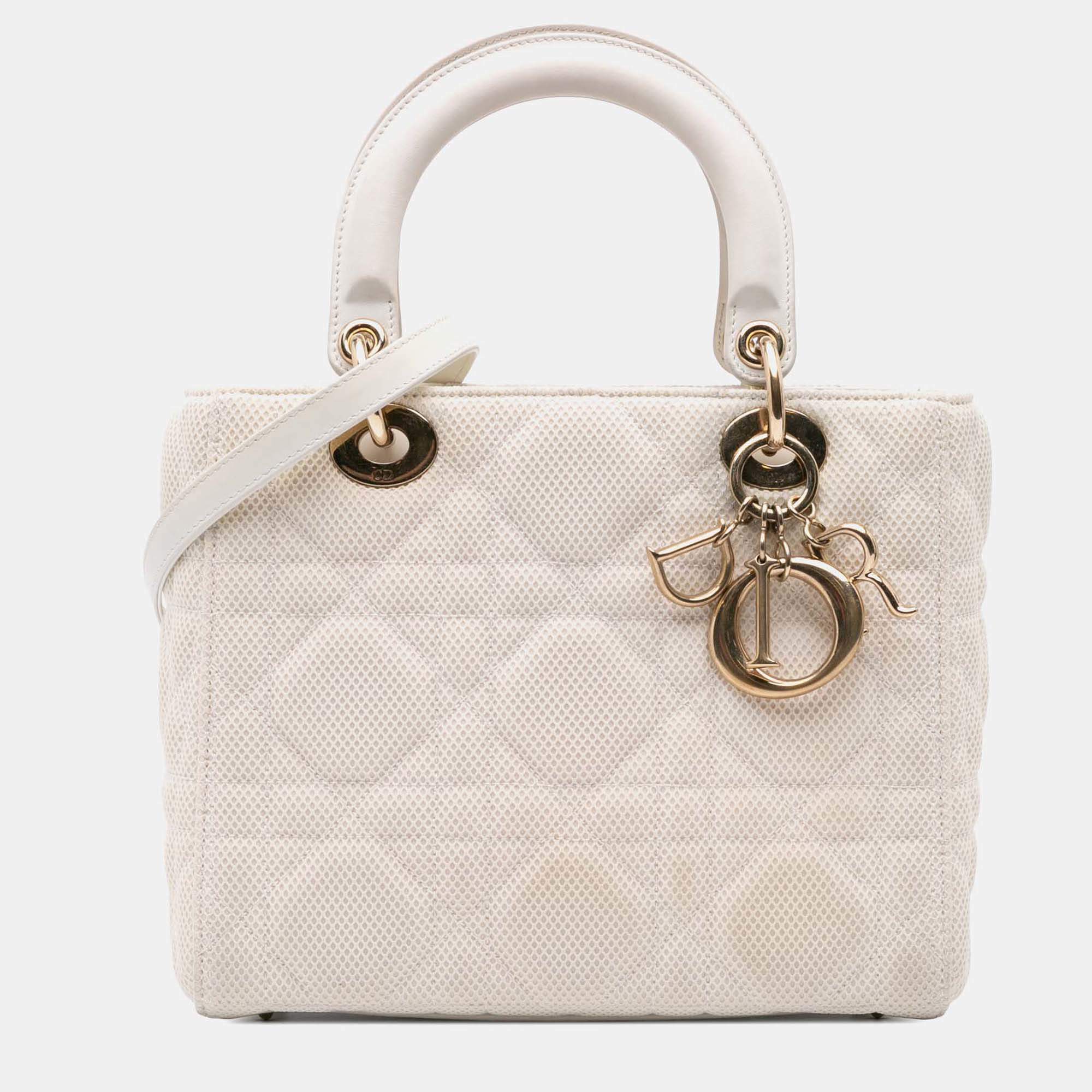Dior White Medium Mesh Cannage Lady Dior