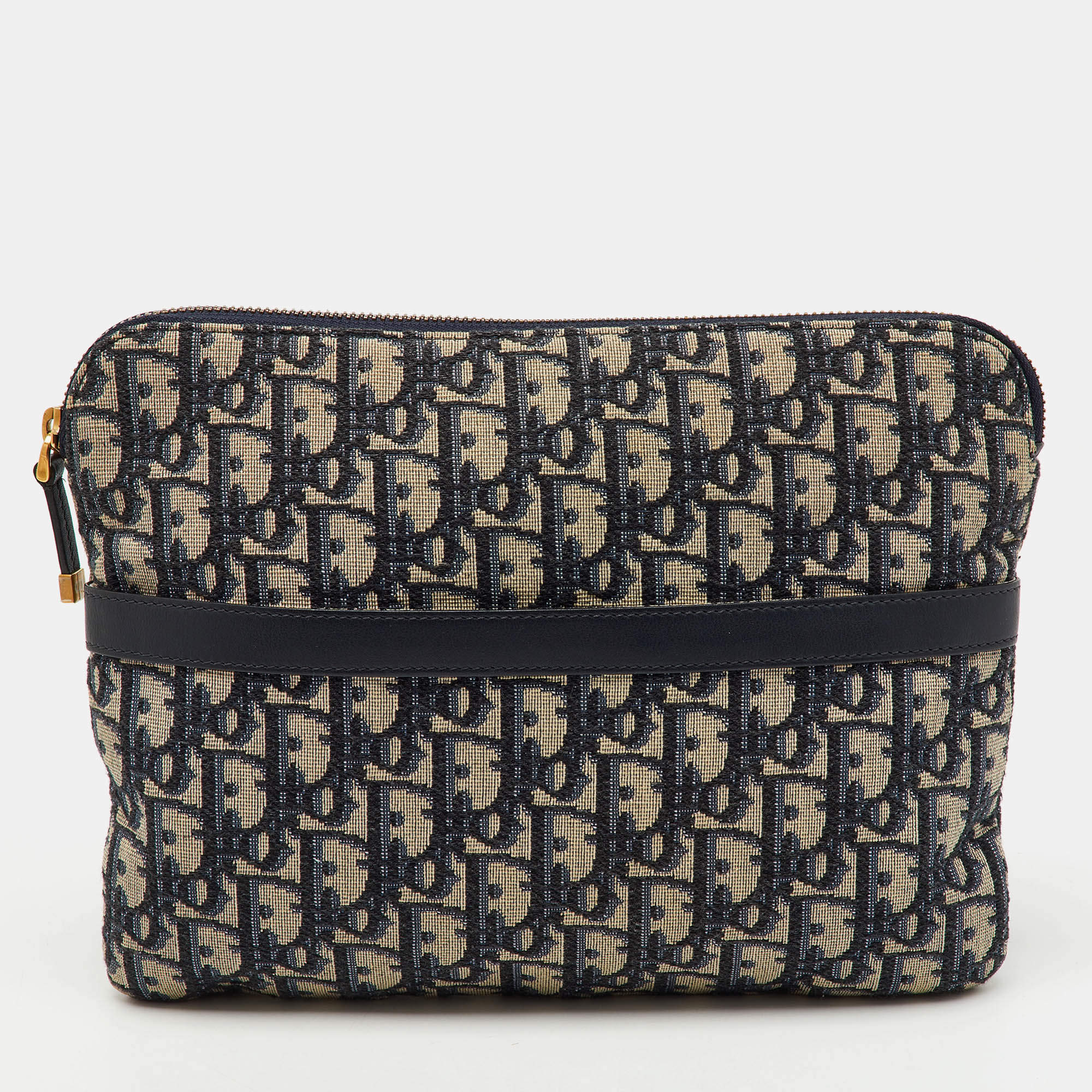 Dior Navy Blue/Beige Oblique Canvas and Leather DiorTravel Kit Pouch
