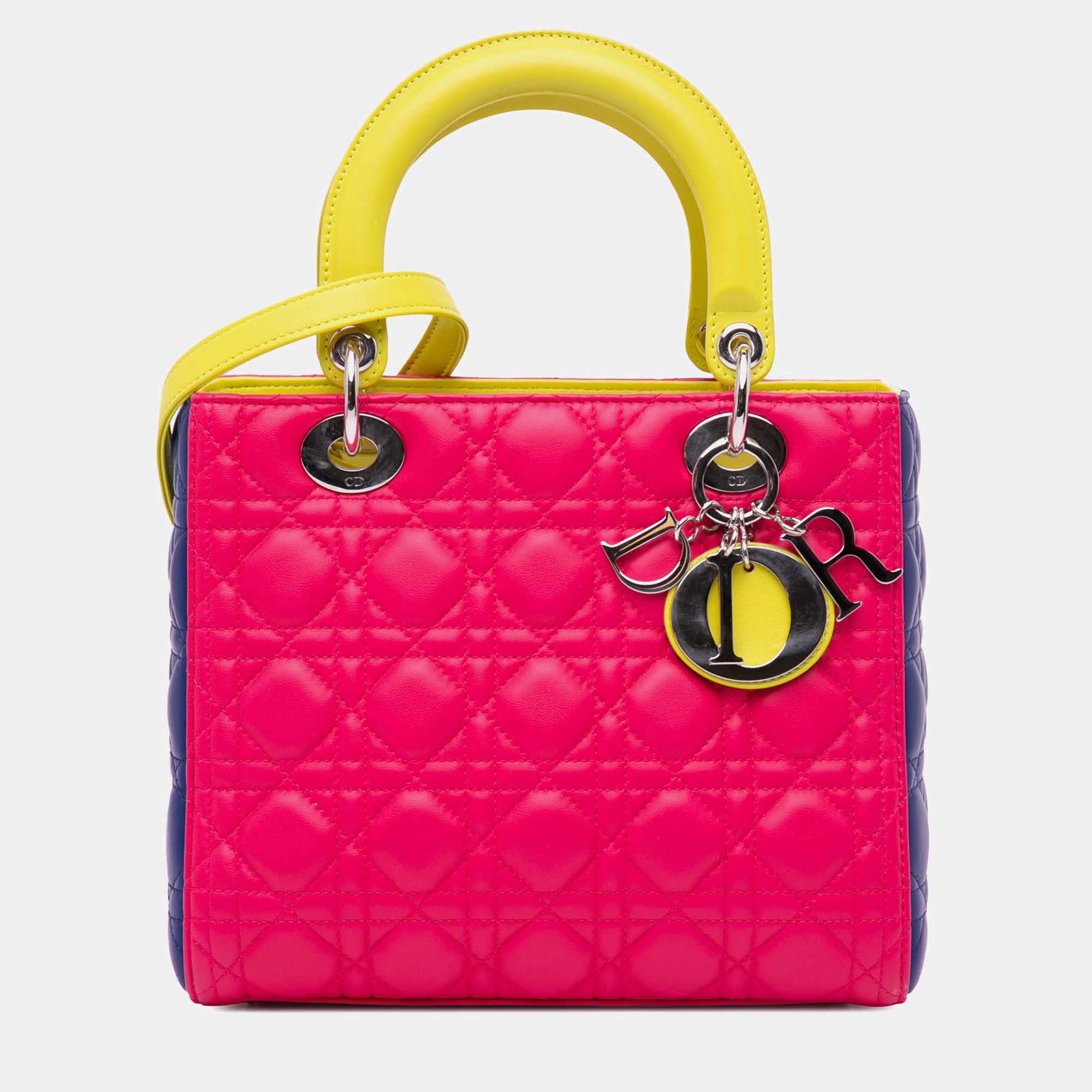 Dior Medium Cannage Lady Dior Pink Tricolor Lambskin Bag