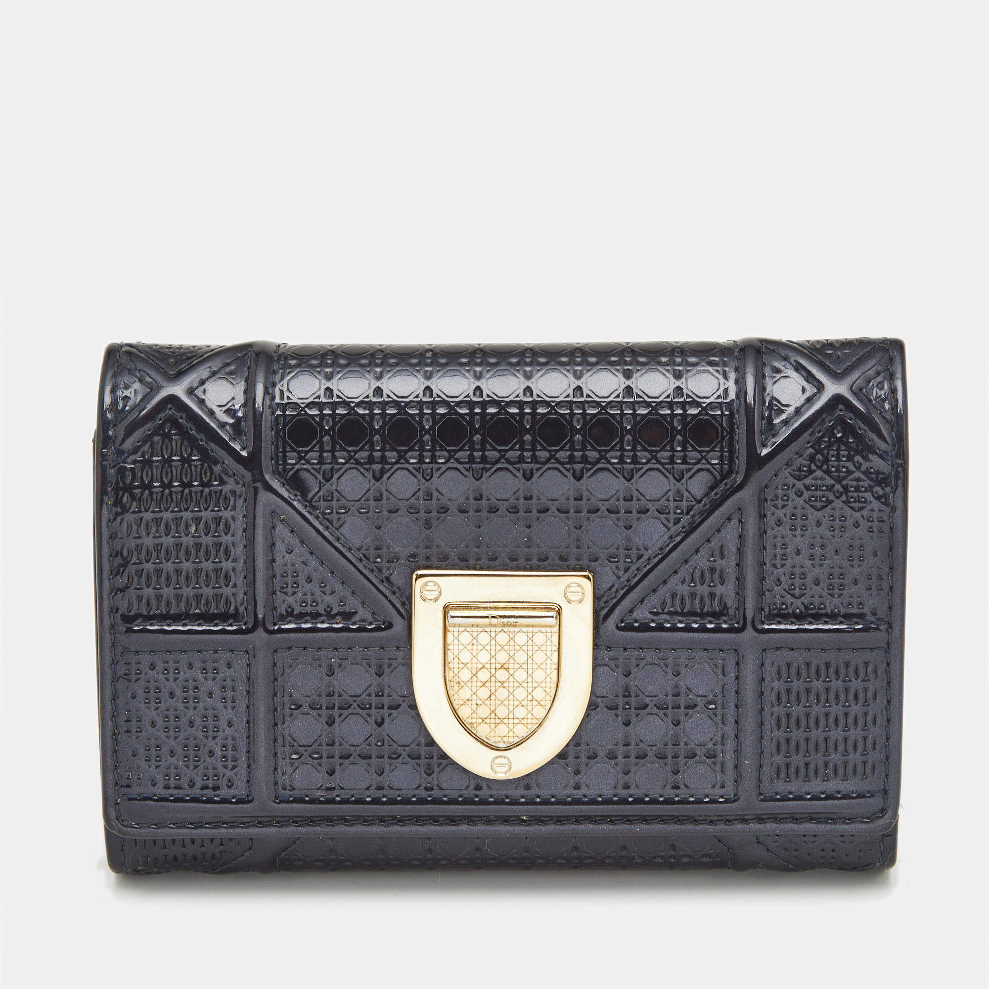 Dior Blue Patent Leather Diorama Trifold Compact Wallet