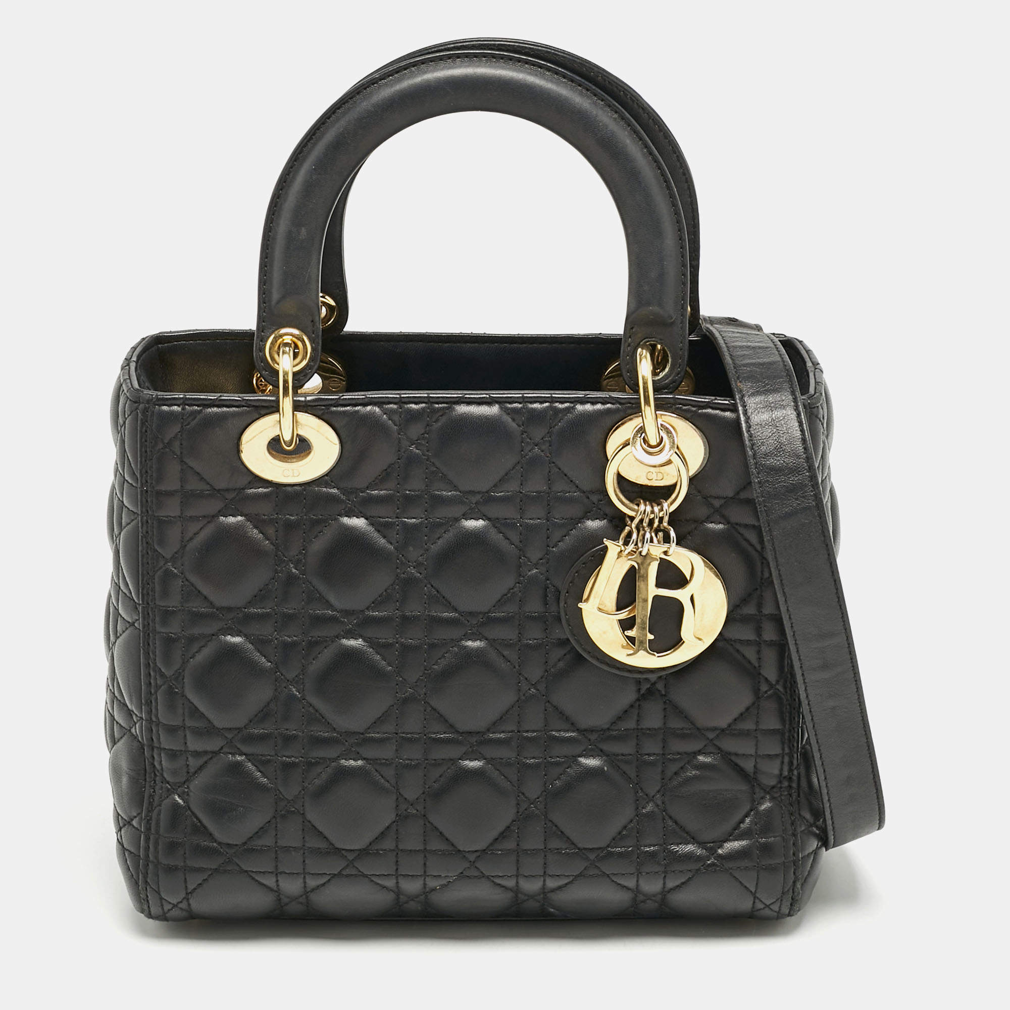 Dior Black Cannage Leather Medium Lady Dior Tote