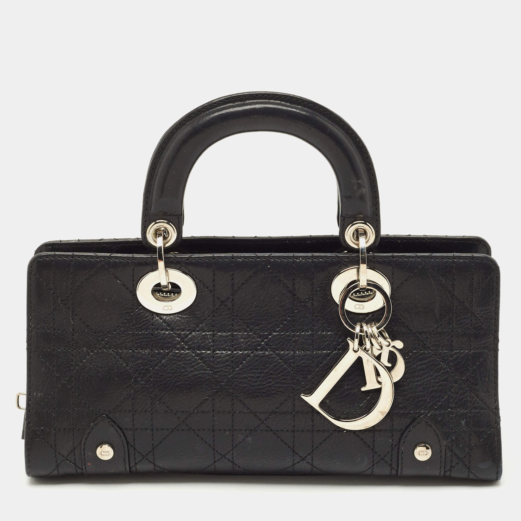 Dior Black Cannage Leather Lady Dior East West Satchel