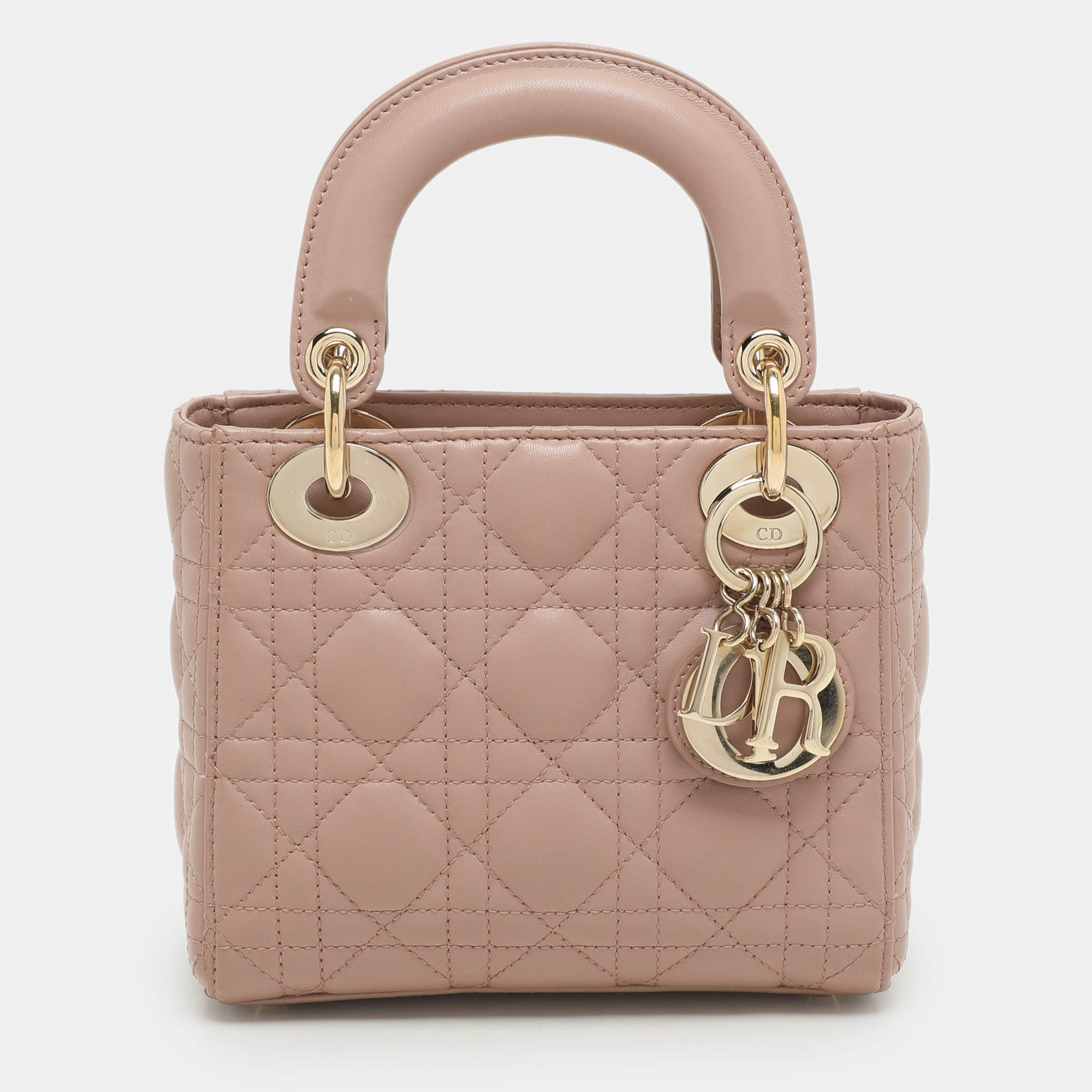 Pre Owned Dior Beige Cannage Leather Mini Lady Dior Tote