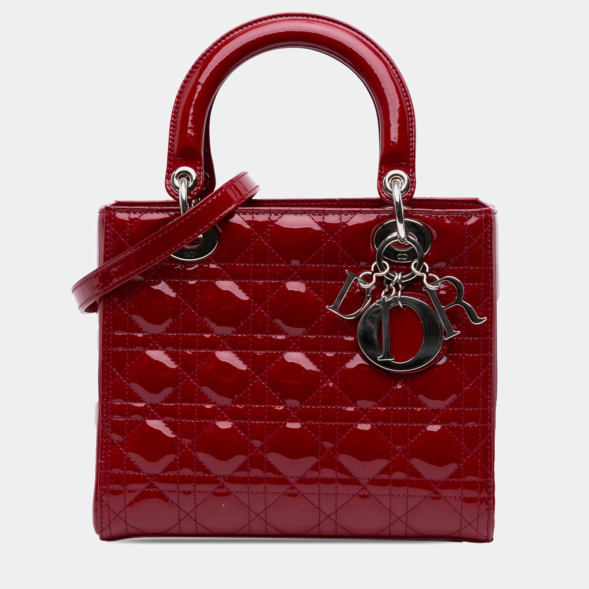 Dior Red Medium Patent Cannage Lady Dior