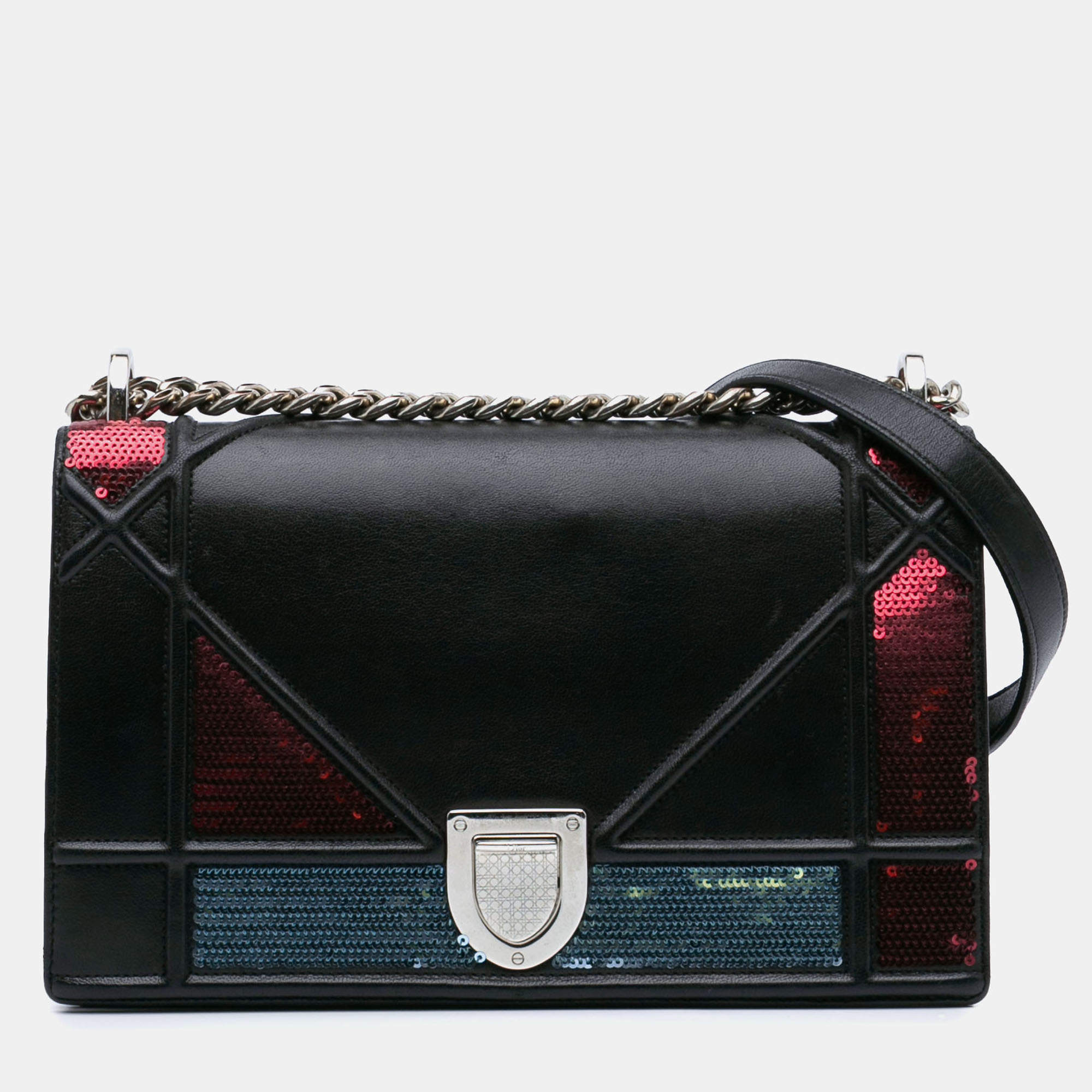 Dior Black Medium Lambskin Sequin Diorama Flap Shoulder Bag