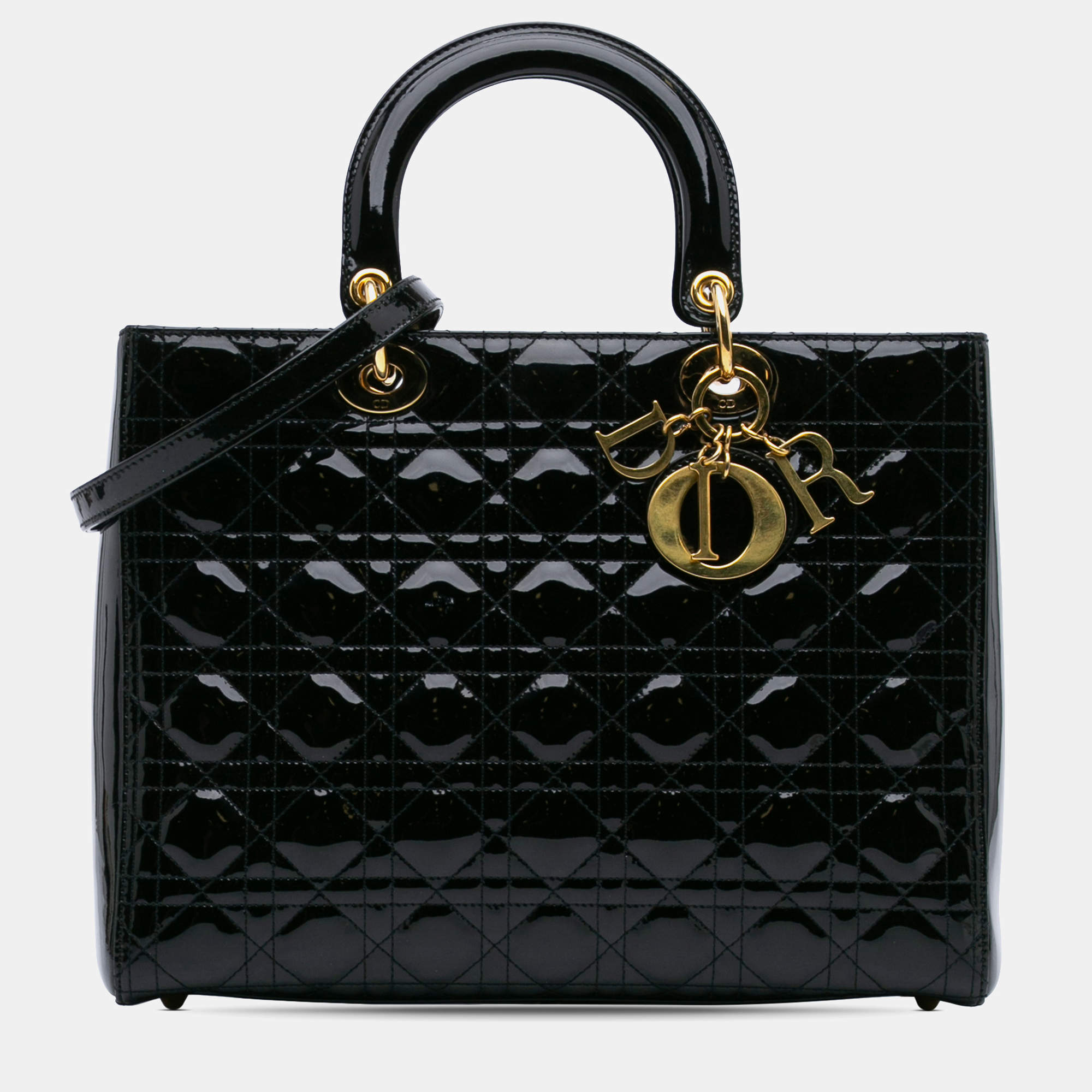 Dior Black Large Patent Cannage Lady Dior