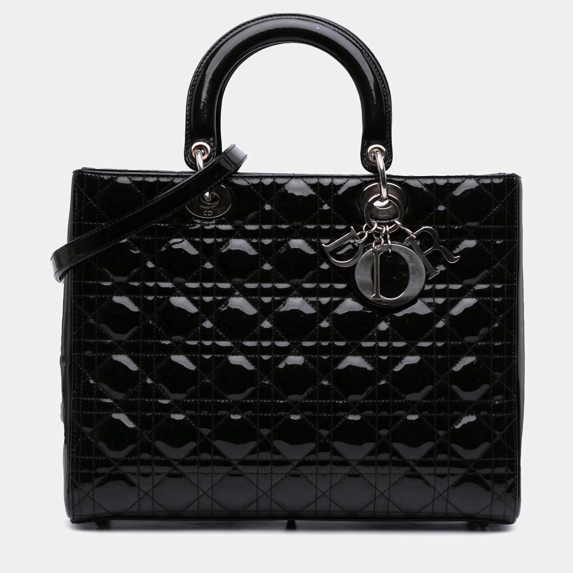 Dior Black Large Patent Cannage Lady Dior