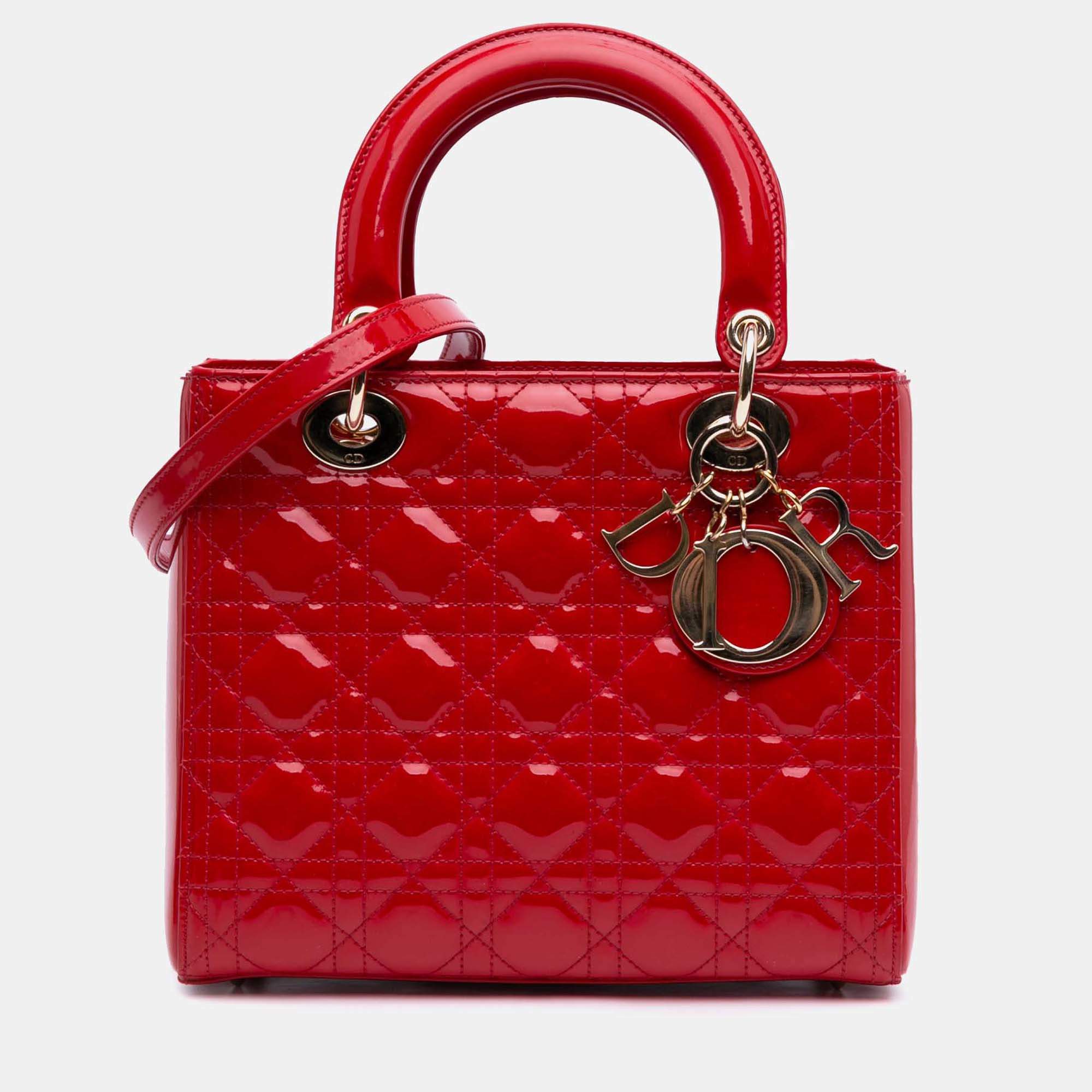 Dior Red Medium Patent Cannage Lady Dior