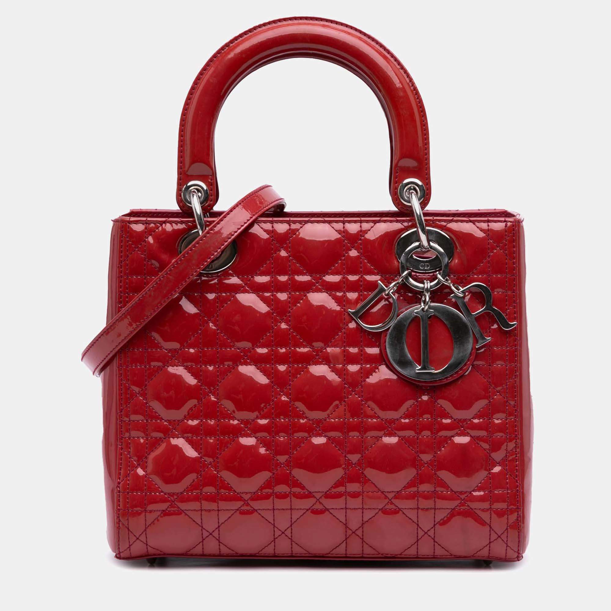 Dior Red Medium Patent Cannage Lady Dior