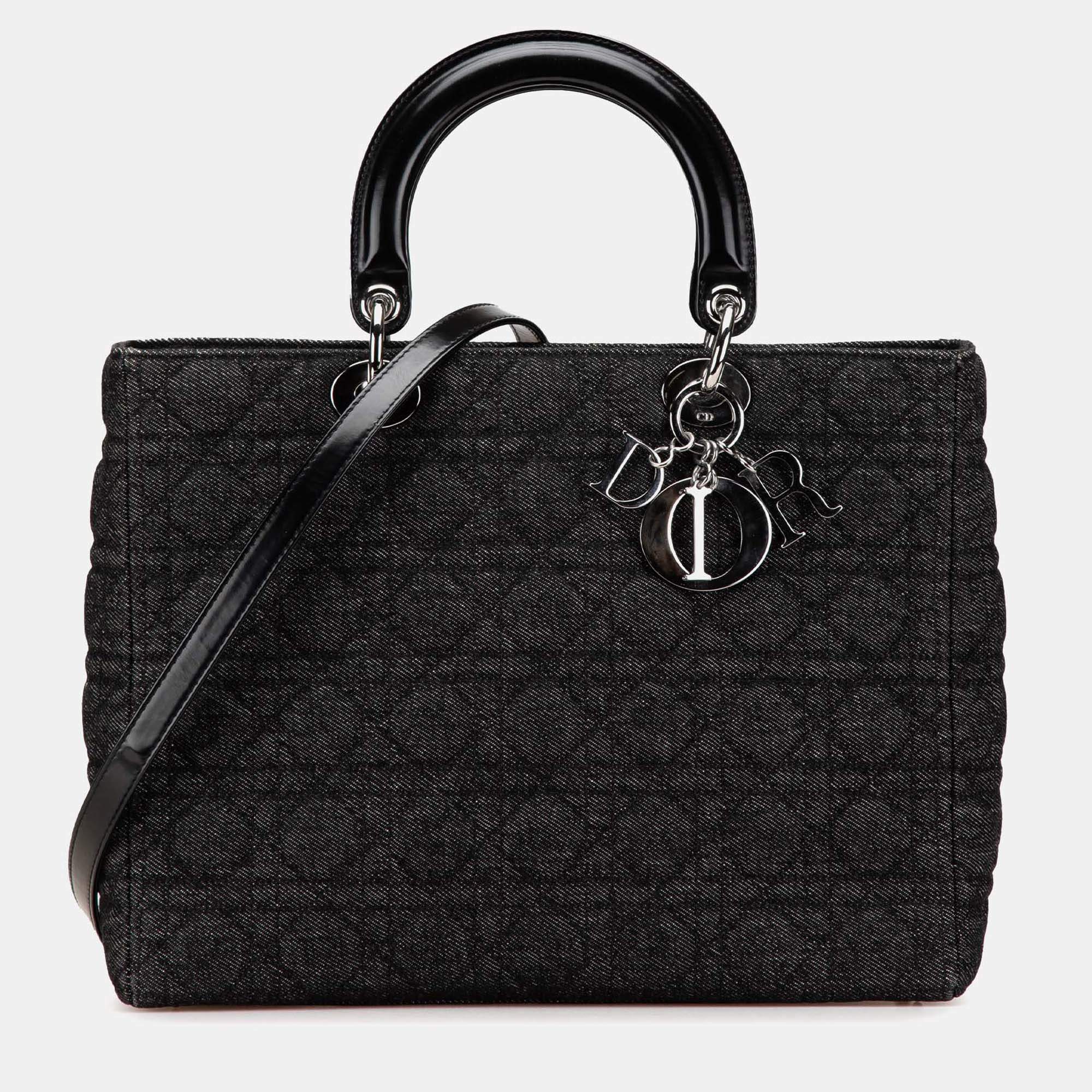 Dior Black Large Denim Cannage Lady Dior