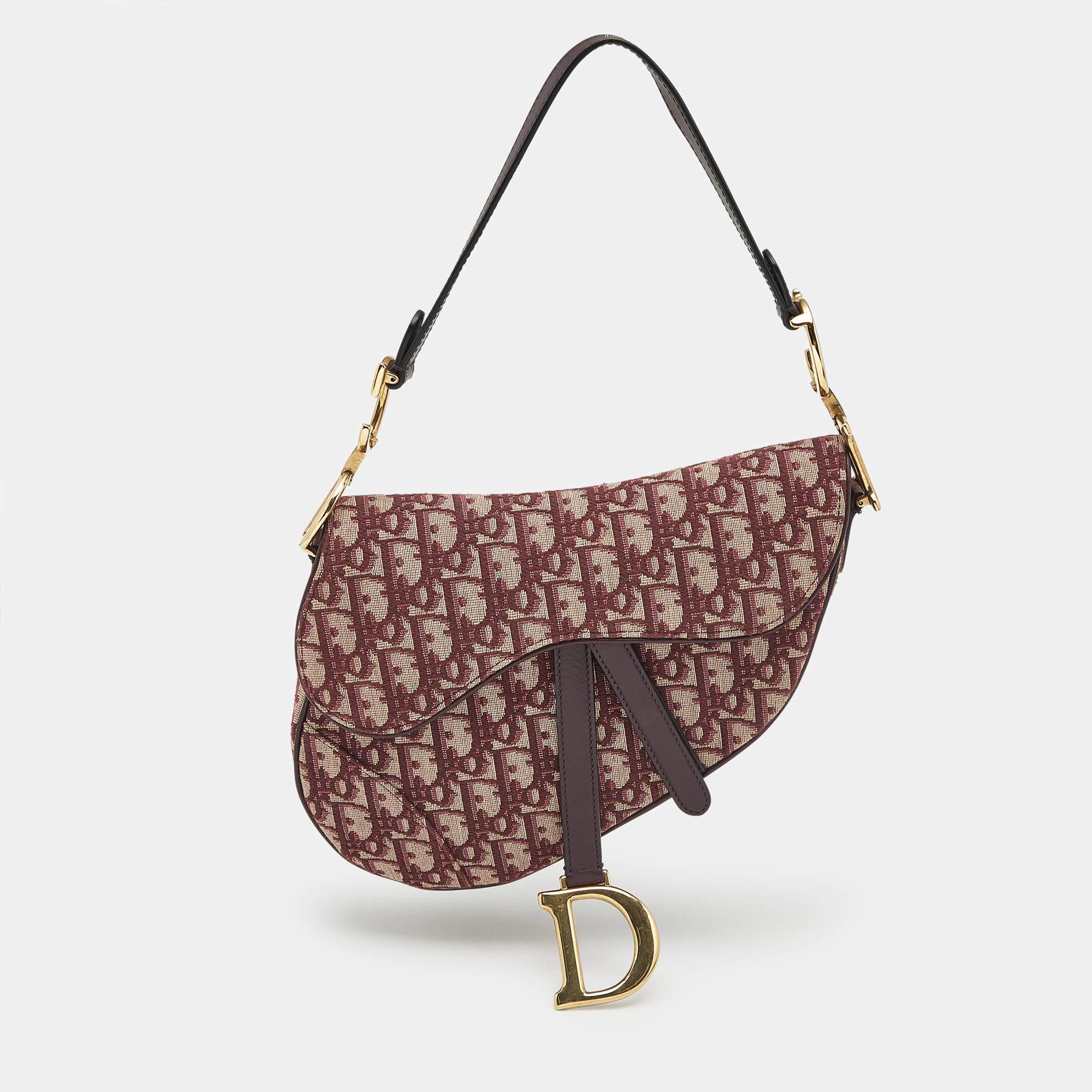 Dior Burgundy Oblique Canvas and Leather Saddle Bag