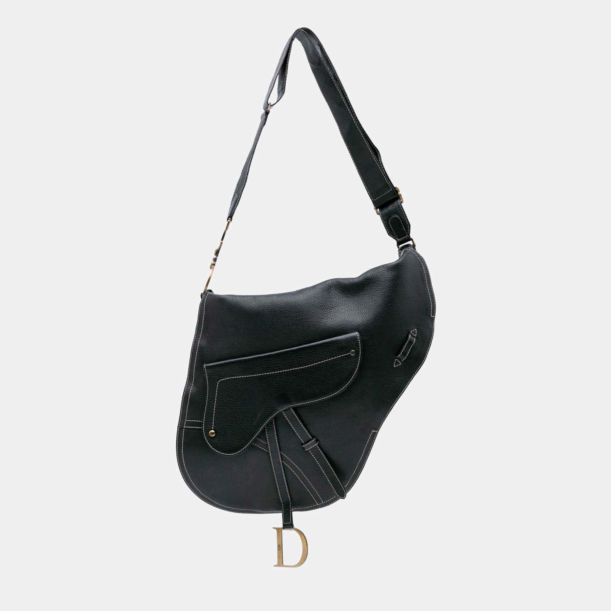Dior Black Leather Baudrier Saddle Bag