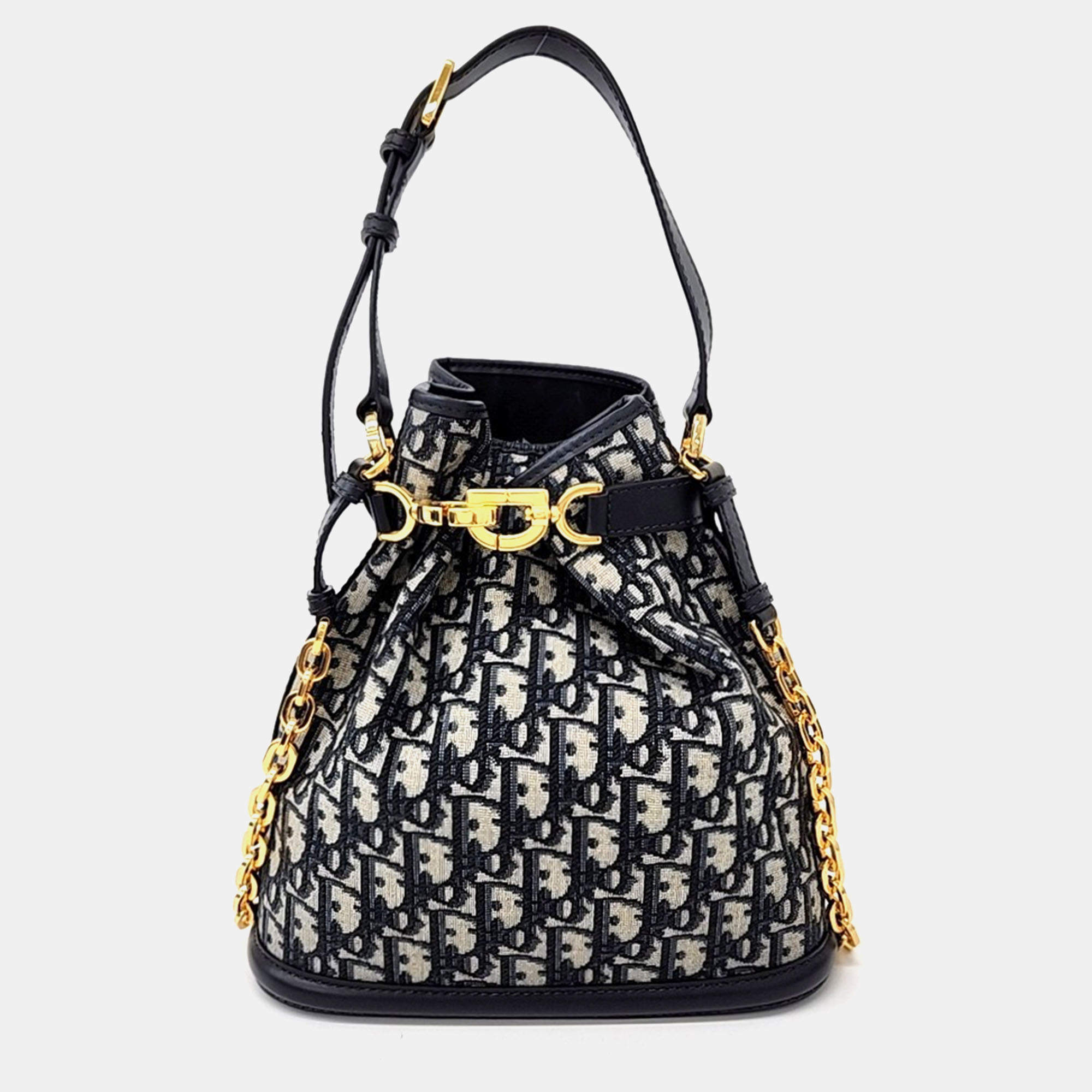 Pre Owned Dior Beige/Navy Blue Fabric Oblique C Dior Medium bag