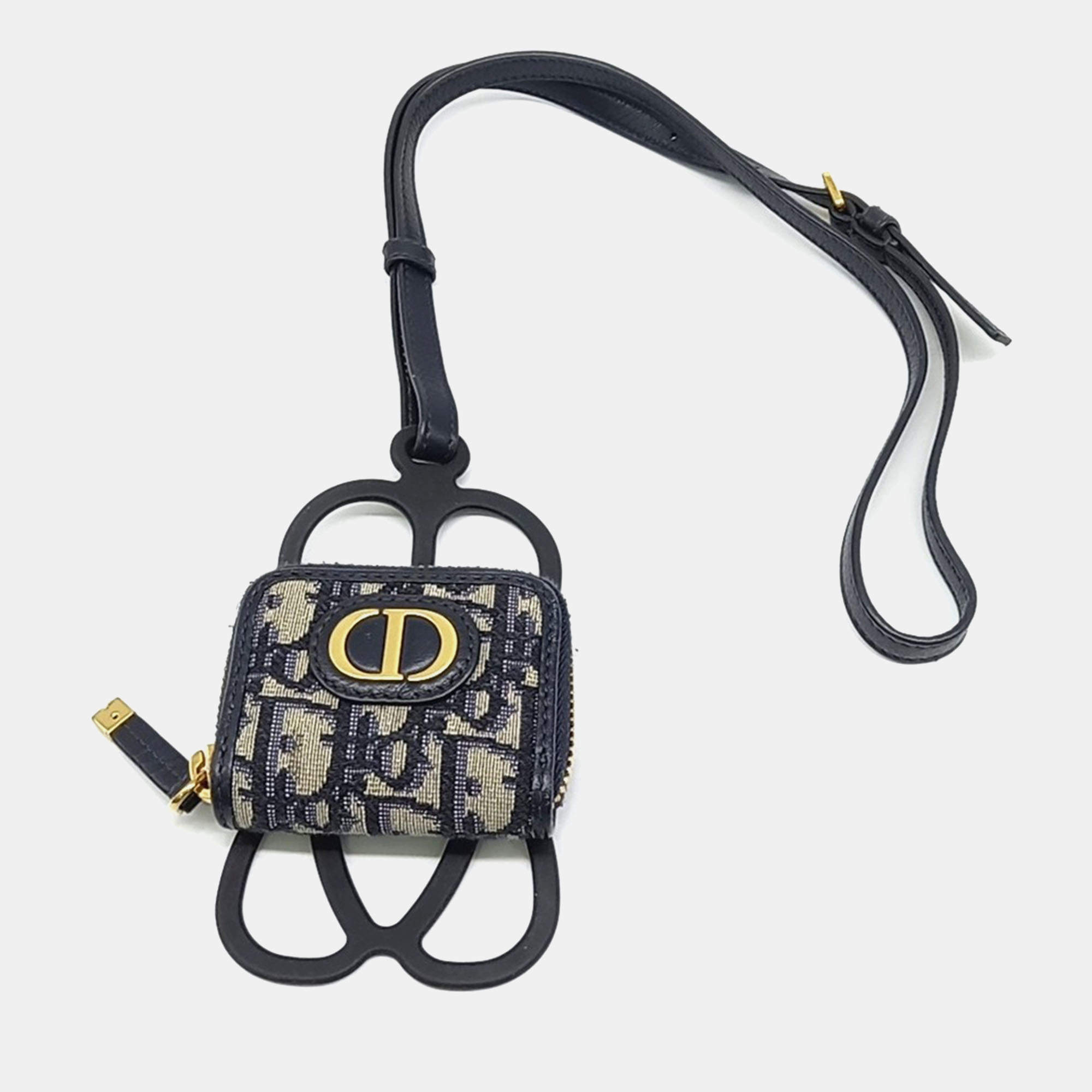 Dior Beige Navy Blue Canvas Oblique AirPod Case
