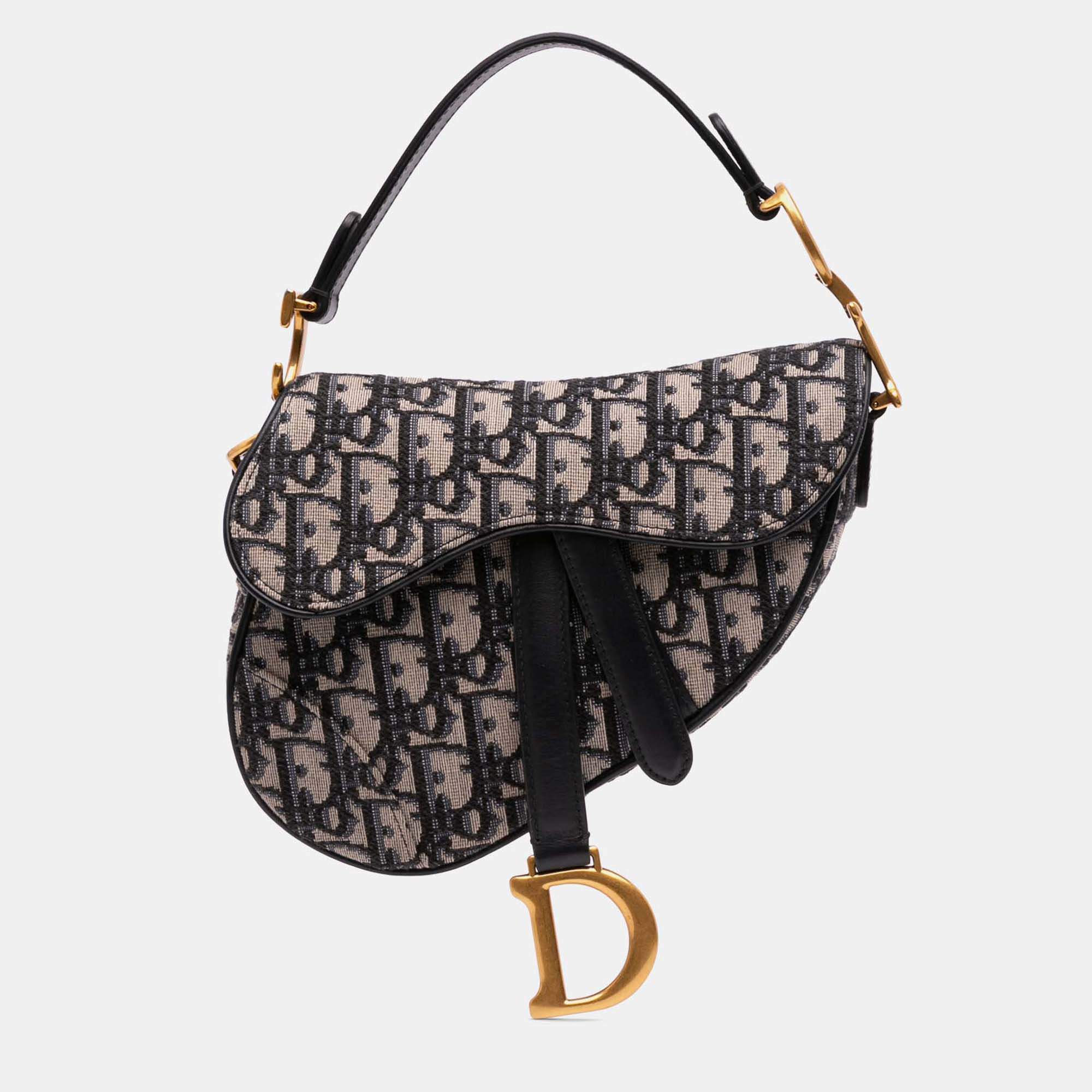 Dior Blue Mini Oblique Canvas Saddle Bag
