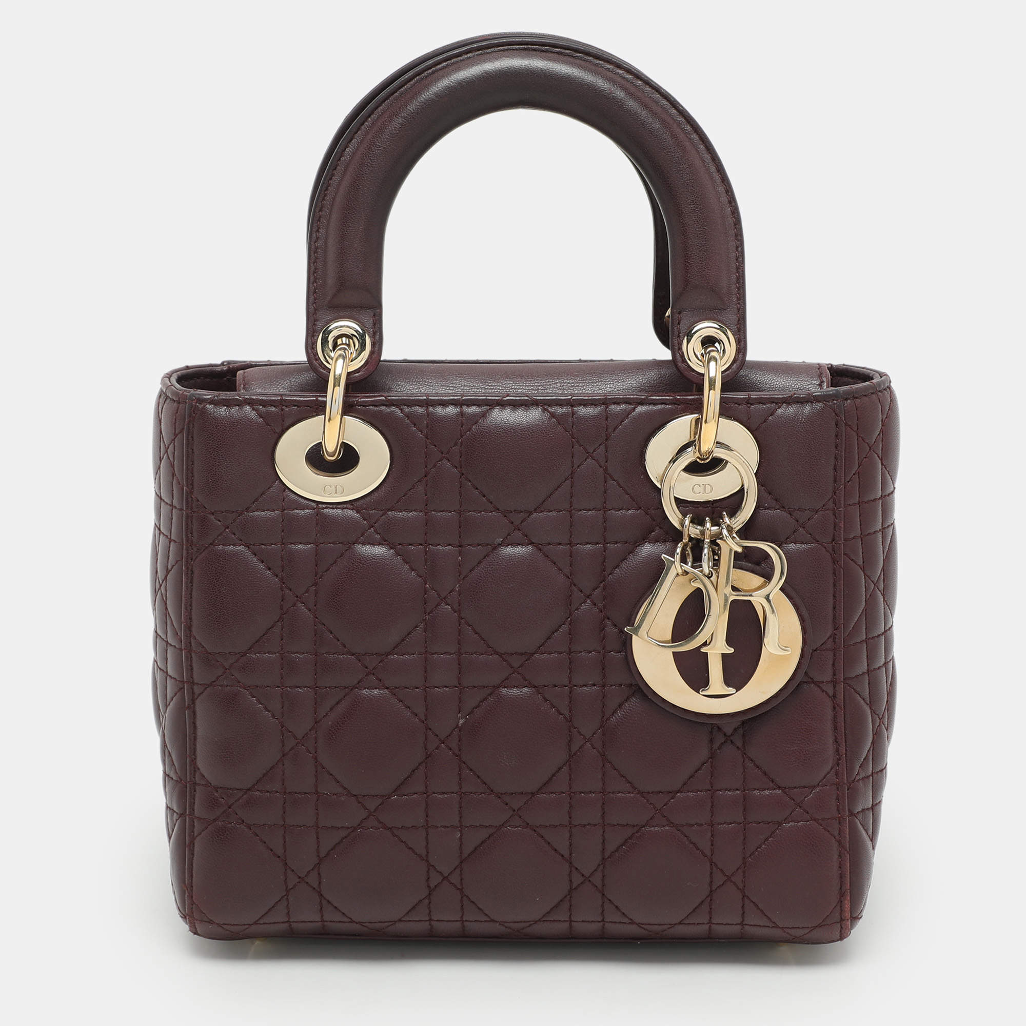 Dior Burgundy Cannage Leather Small Lady Dior My ABCDior Tote