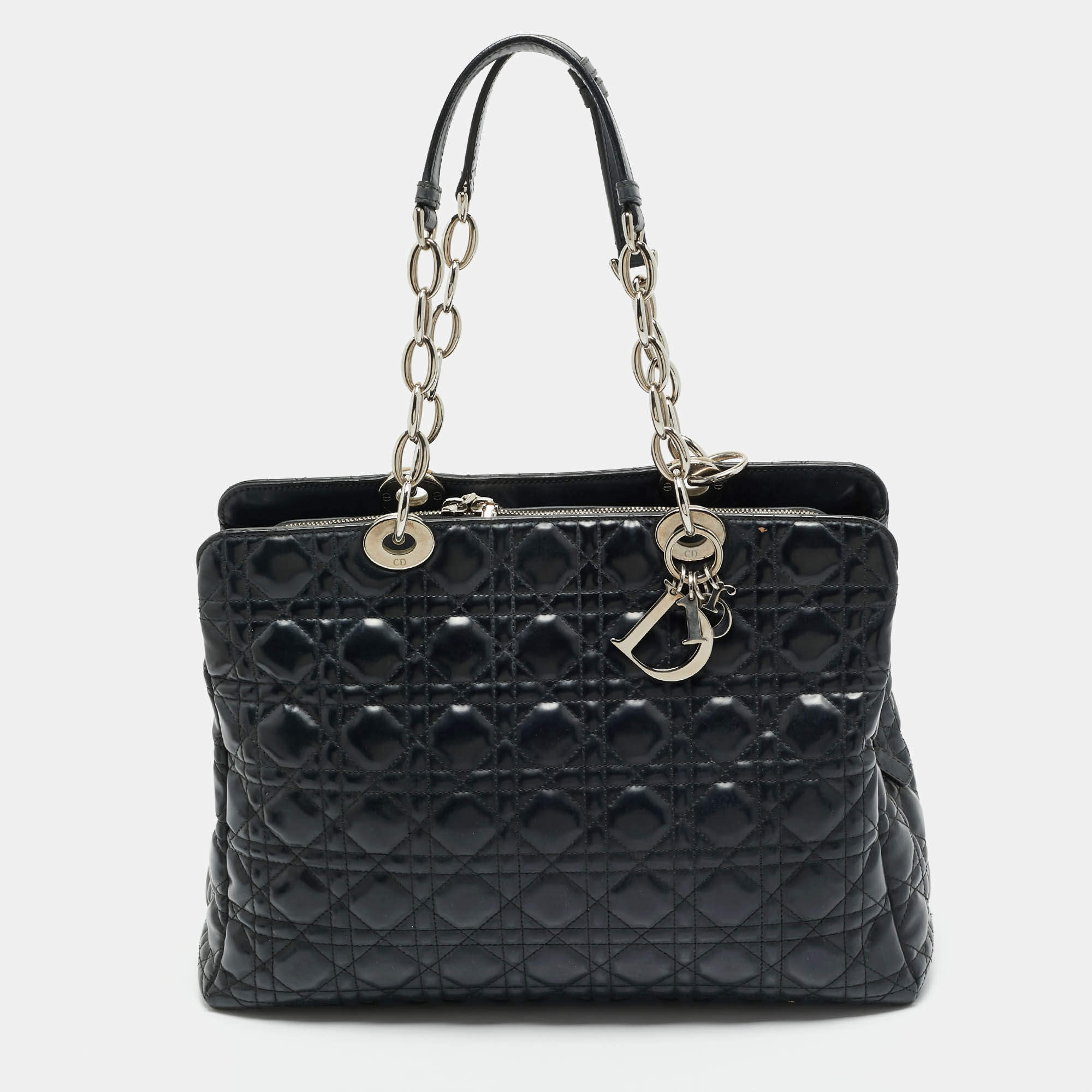 Dior Black Cannage Patent Leather Large Soft Lady Dior Shopping Tote