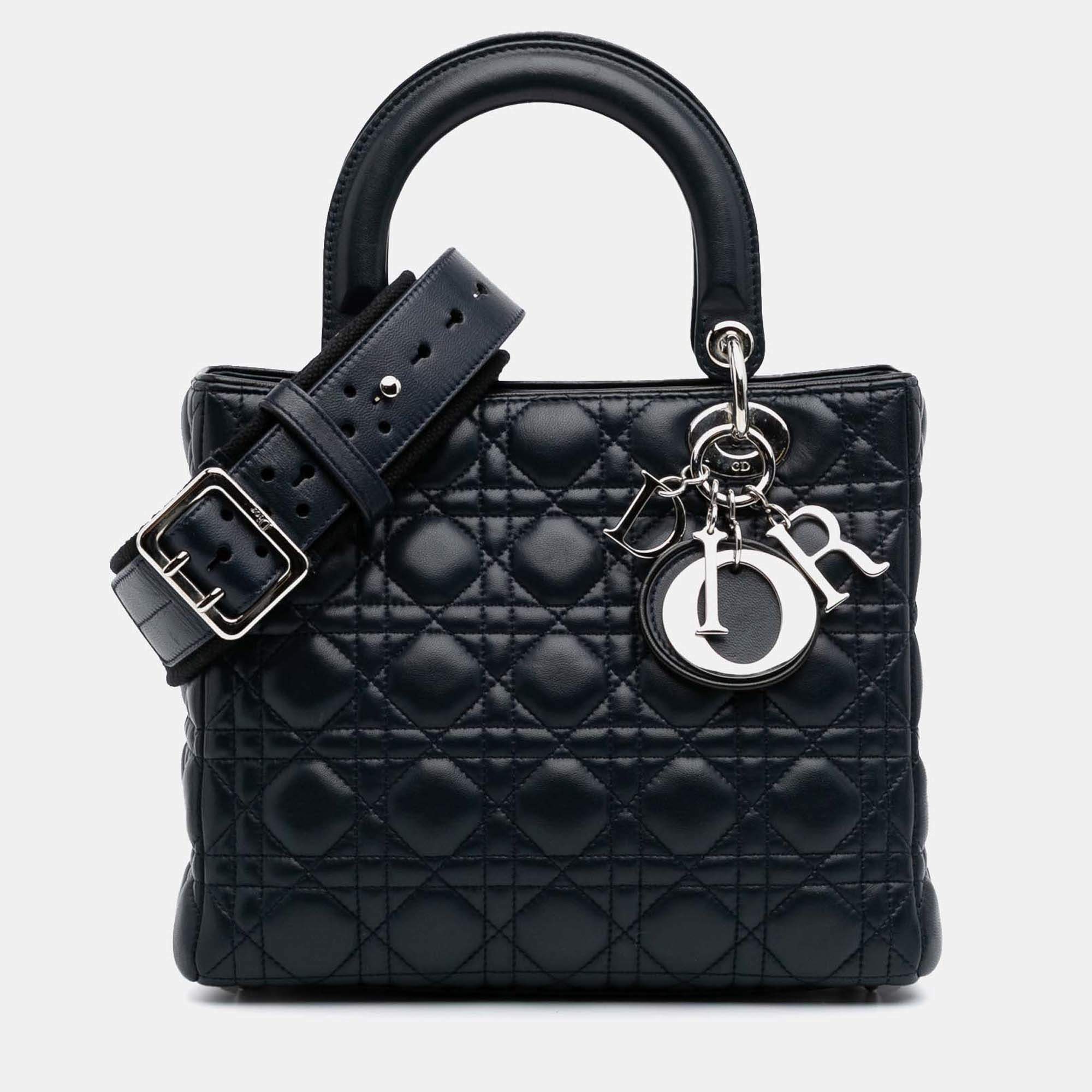 Dior Navy Blue Limited Edition Medium Lambskin Cannage Lady Dior